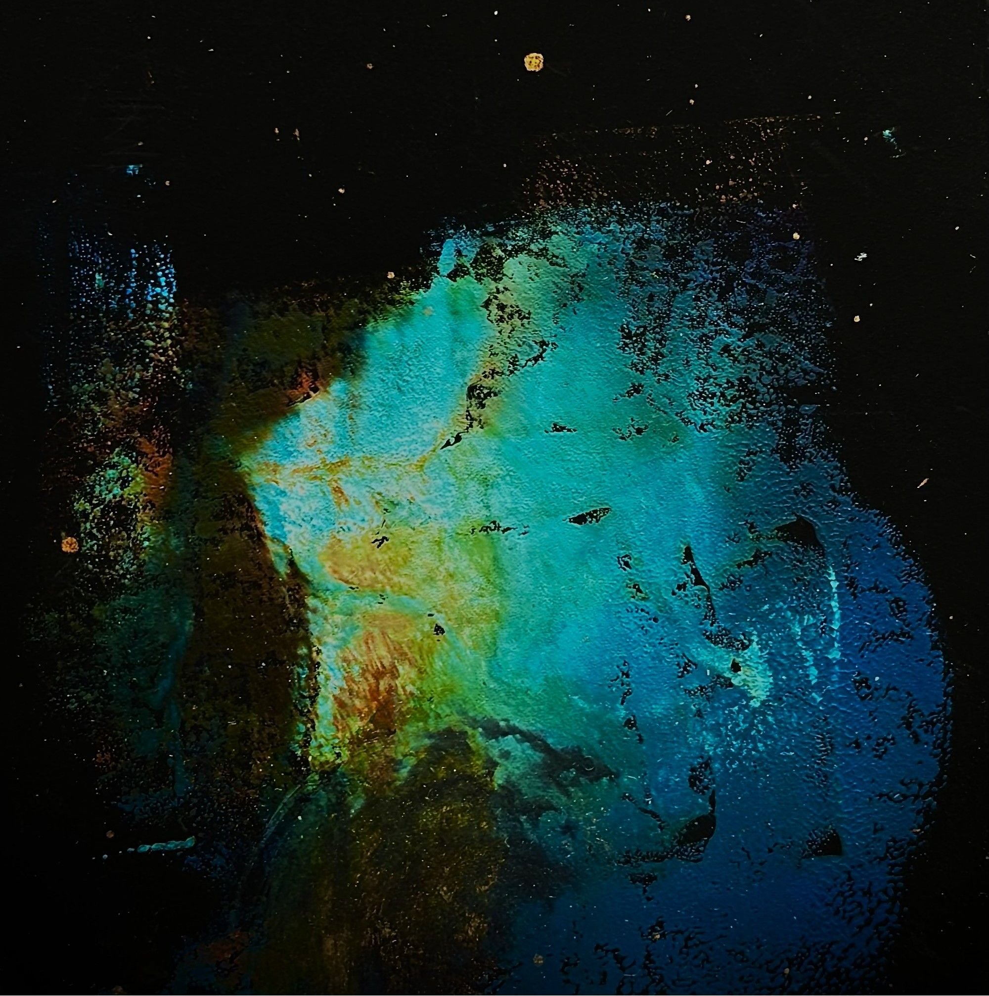 Lavezzi island - Corsica - hand burnished monotype/charbonel inks on, 'The Tube,' black paper sourced from Amsterdam.