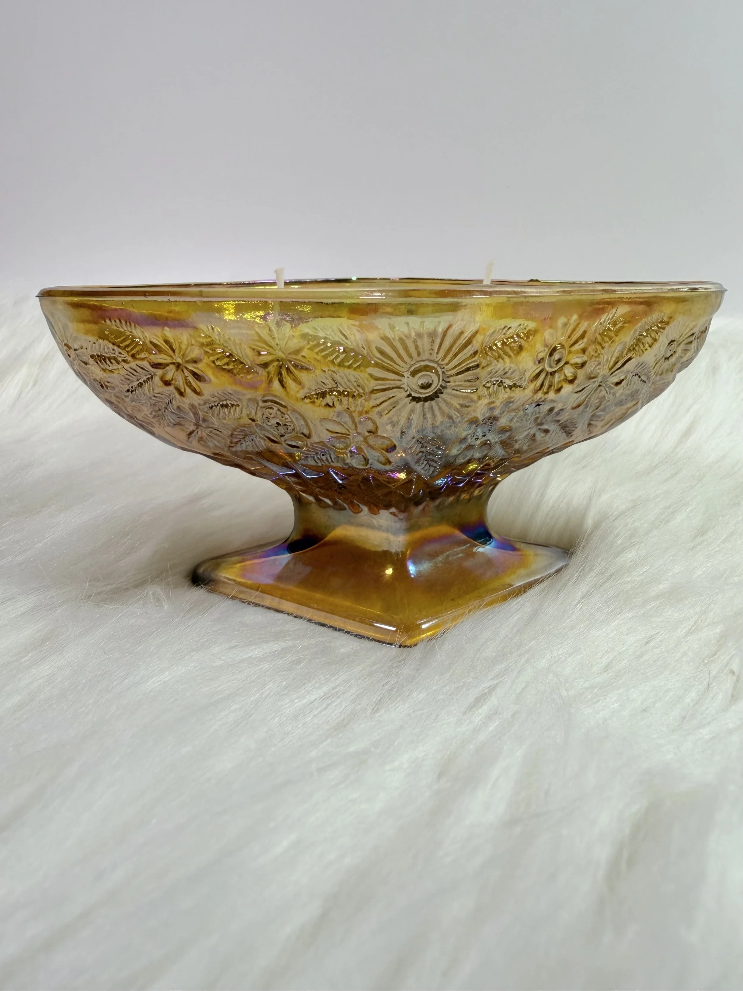 Orange Scented Candle in Iridescent Marigold Candy Dish