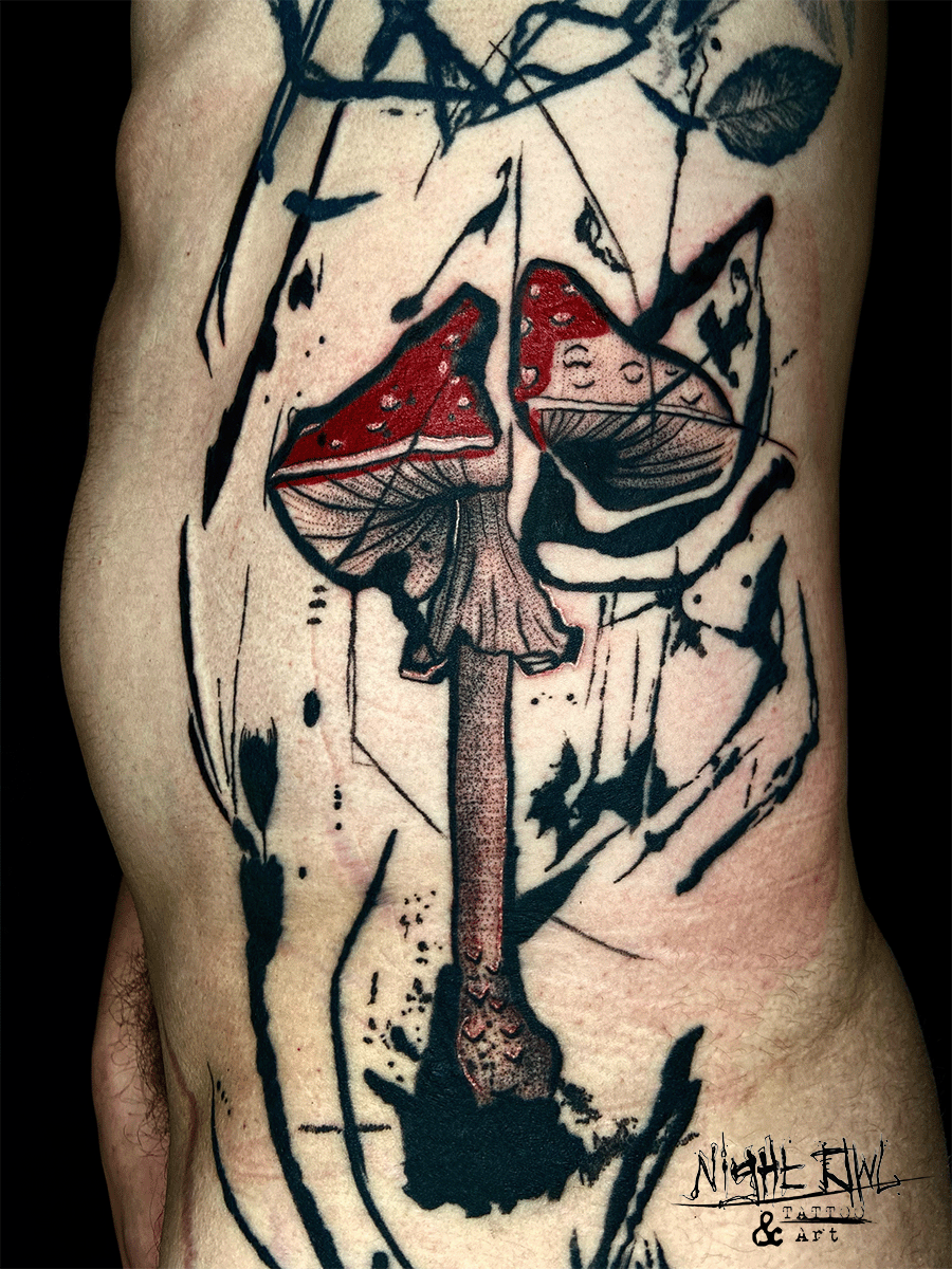 Abstract colour mushroom tattoo