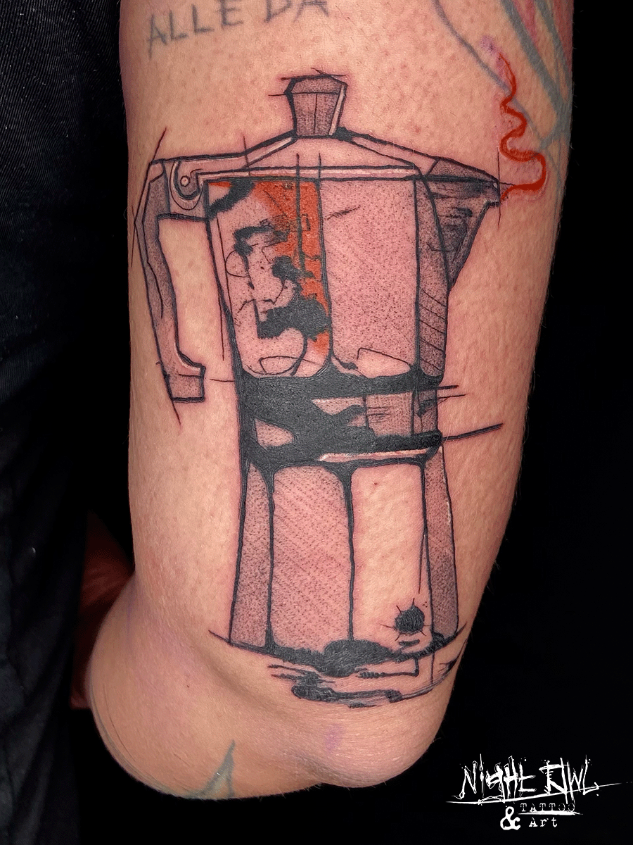 Abstract coffee pot tattoo
