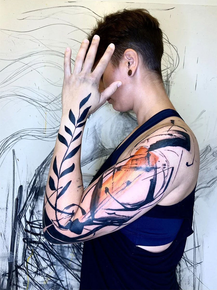 Abstract leaves sleeve tatttoo