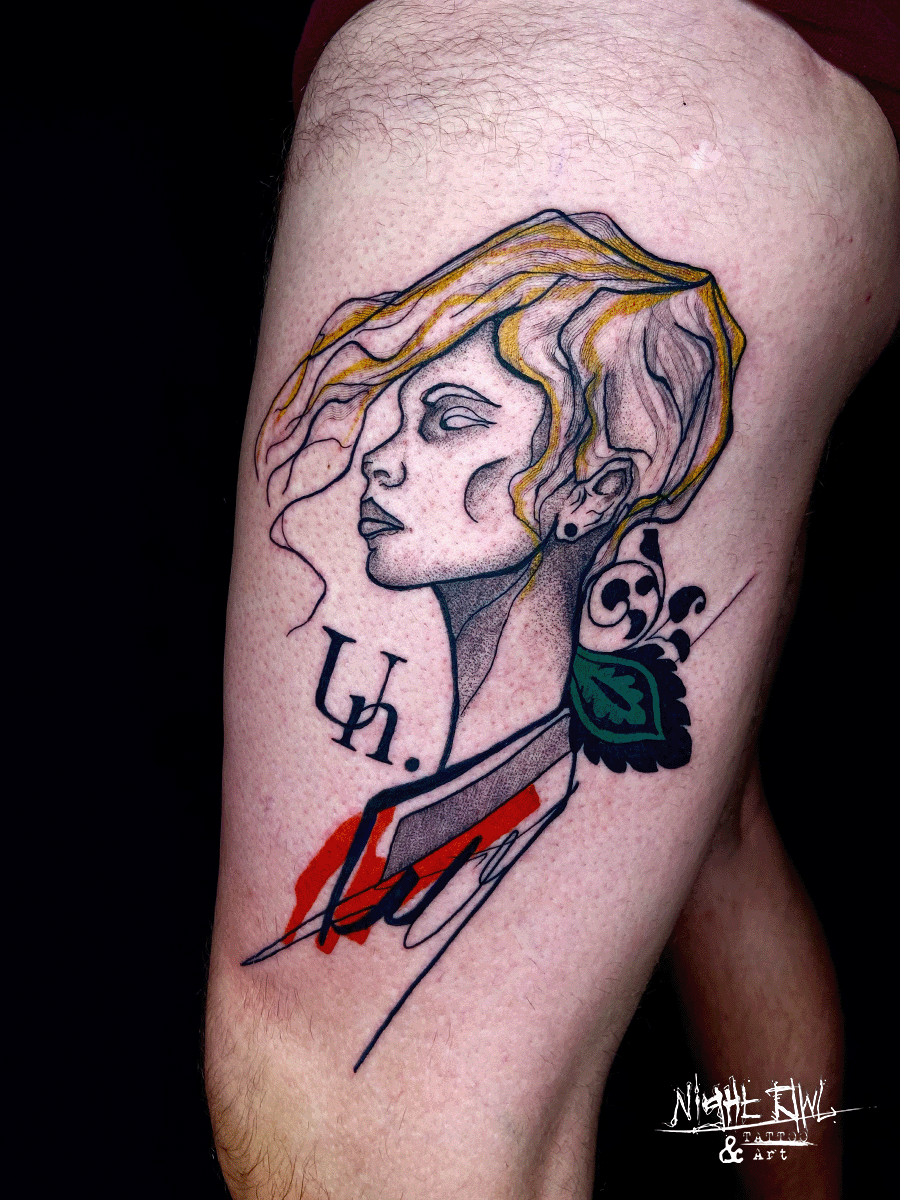 Graphic woman tattoo with color