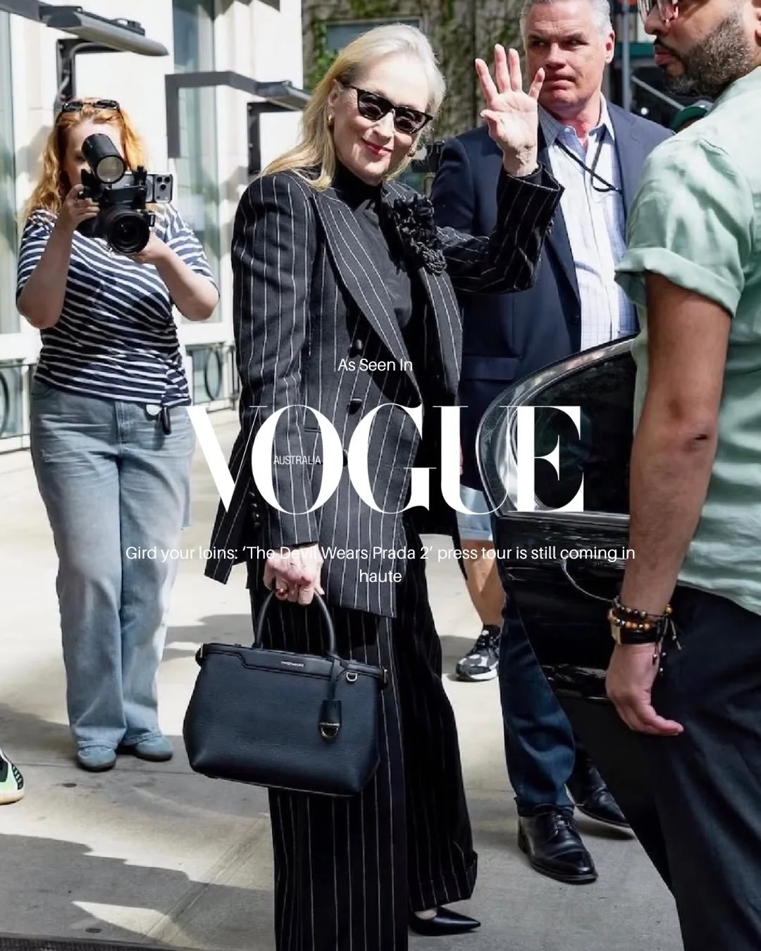 The DEVIL WEARS @maisondesabre // Streep stepped out at The Devil Wears Prada 2 press junket carrying the MAISON de SABR&Eacute; Palais bag ✨