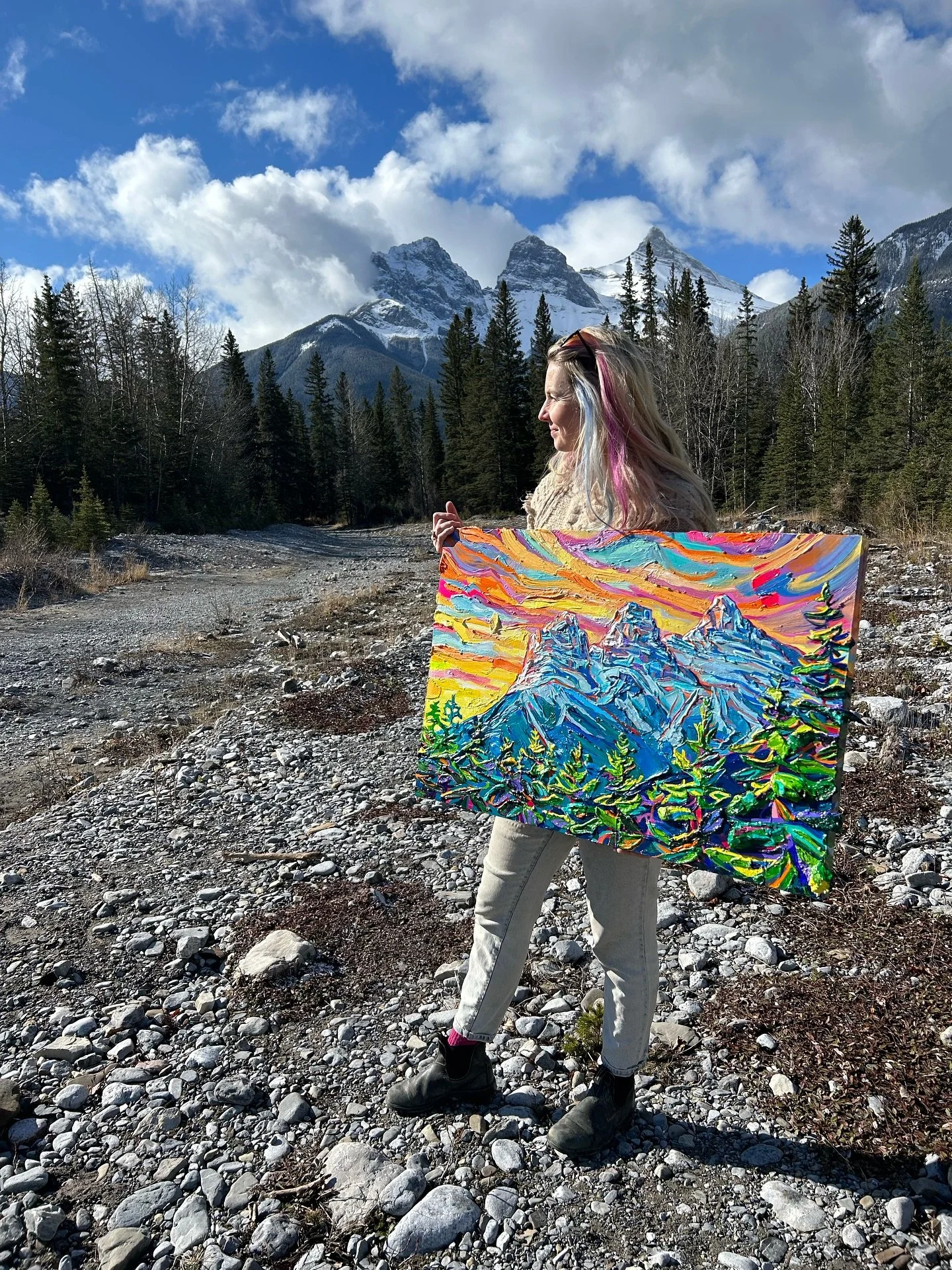 *There&rsquo;s a Rhythmn*, 24 x 36&rdquo;, acrylic on panel, 2025. Available through @elevationfernie and completed during my recent artist residency at @elevationgallery 

Listening to SABLE fABLE by @boniver on repeat in the studio has maybe influe