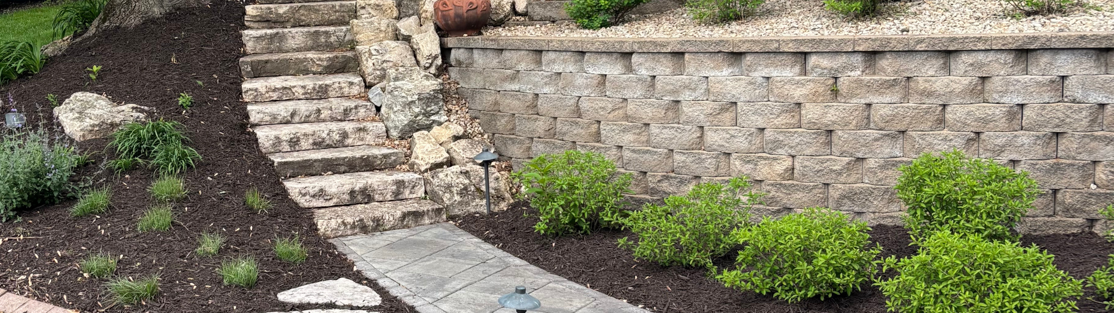 Retaining Wall with brown mulch