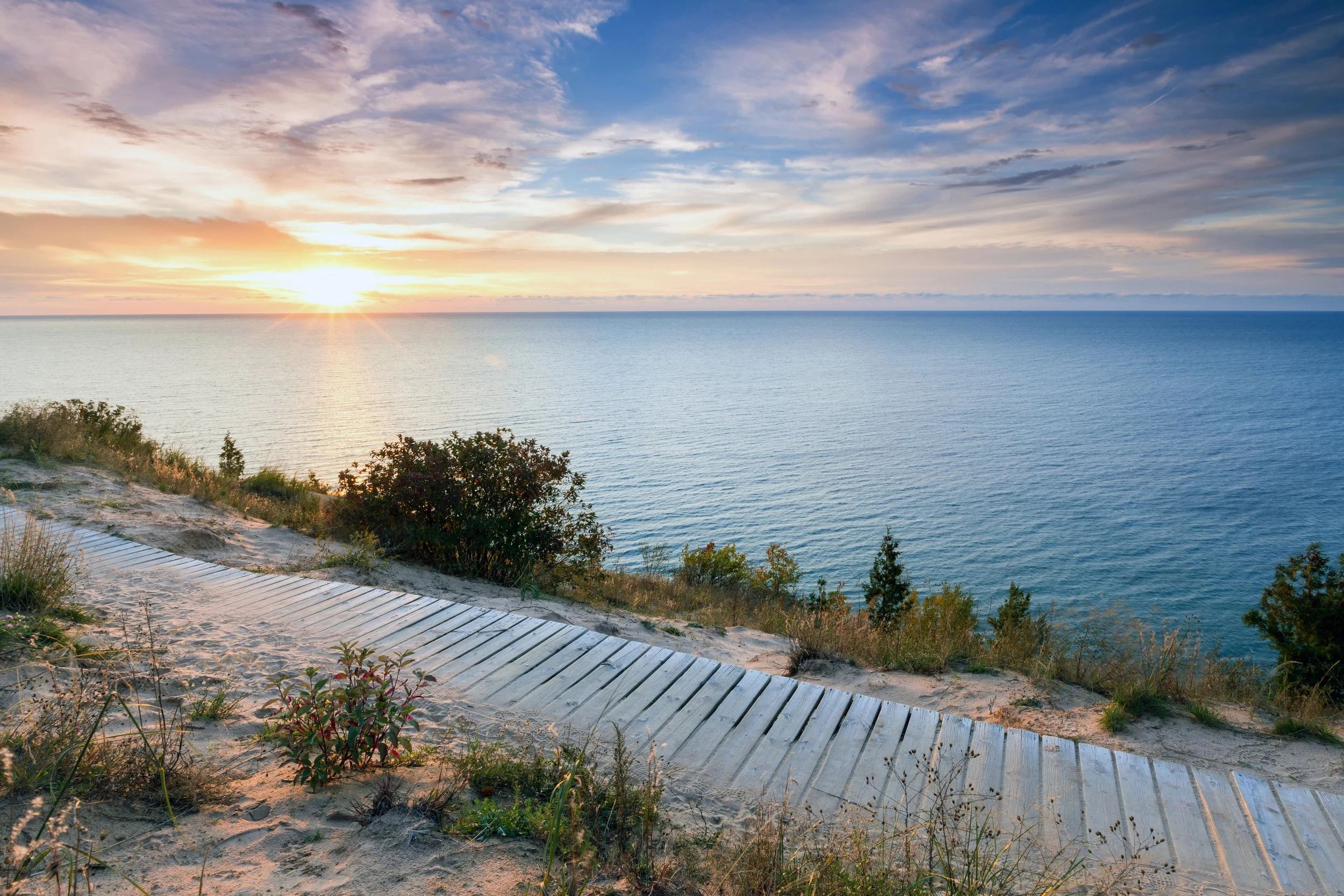 Calm waterfront in Traverse City on a Great Lakes cruise itinerary