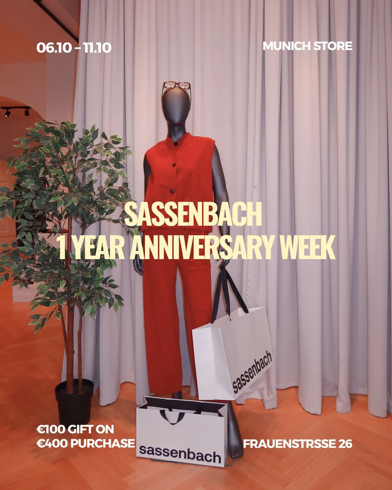 We&rsquo;re celebrating 1 year at Frauenstra&szlig;e 26! 🥂✨

From&nbsp;October 6th to October 11th, join us in-store for our anniversary week.

With every purchase over &euro;400, you&rsquo;ll receive a&nbsp;&euro;100 anniversary discount&nbsp;as a 