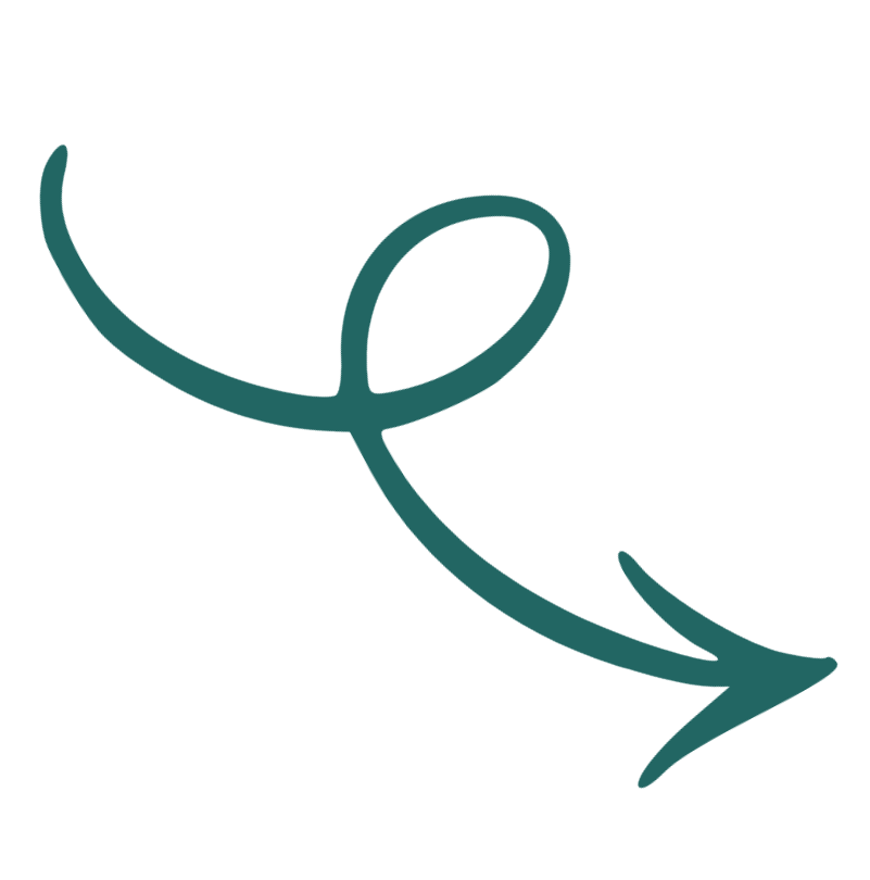 A teal-colored arrow that swirls at the top and points downward.