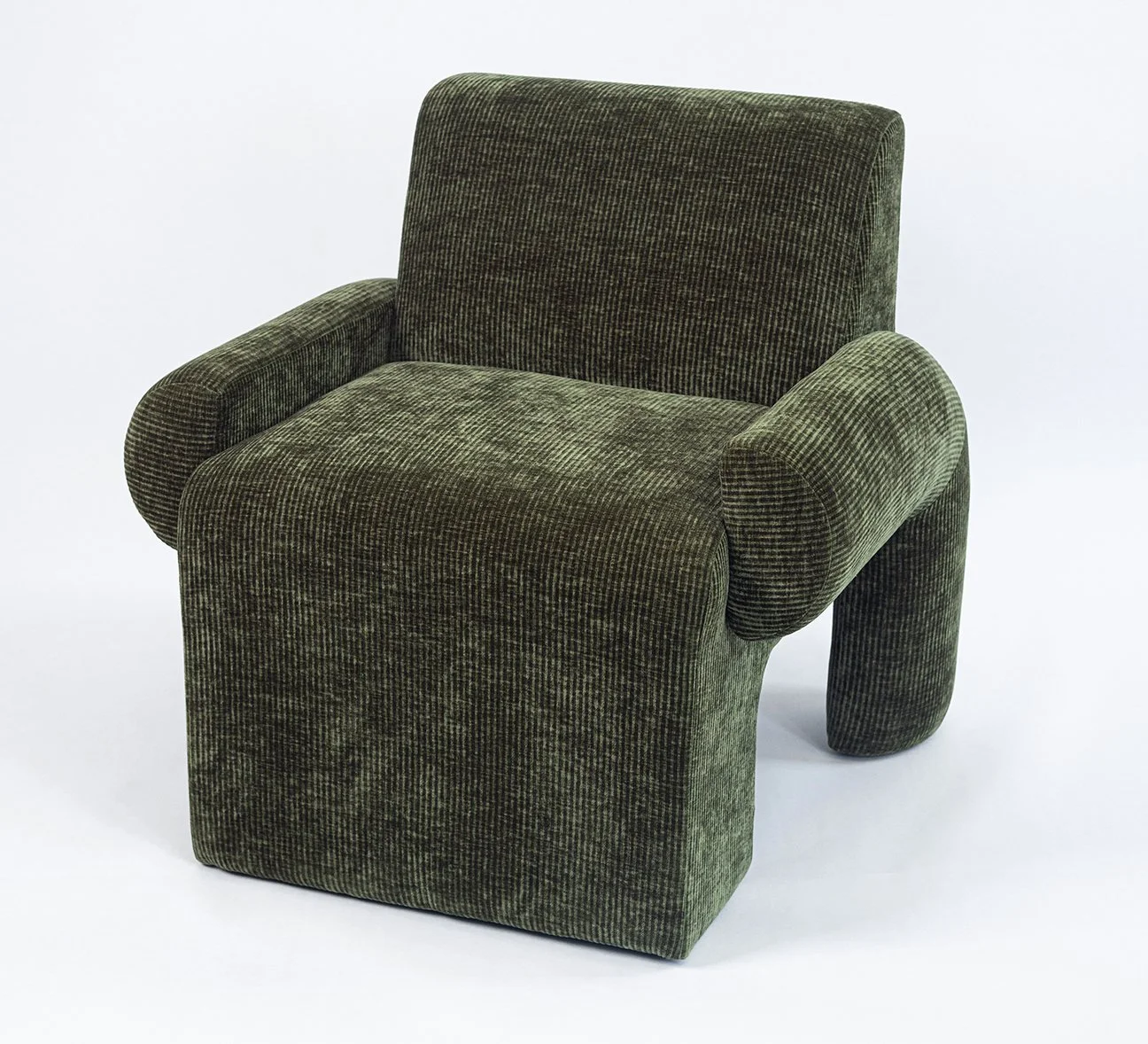 Green checkered armchair with rounded arms and a matching backrest on a white background.