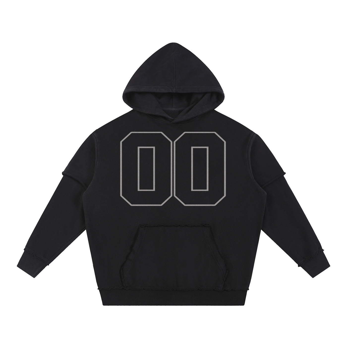 00 PROJECT 00 Snow Washed Raw Edge Double Layered Hoodie