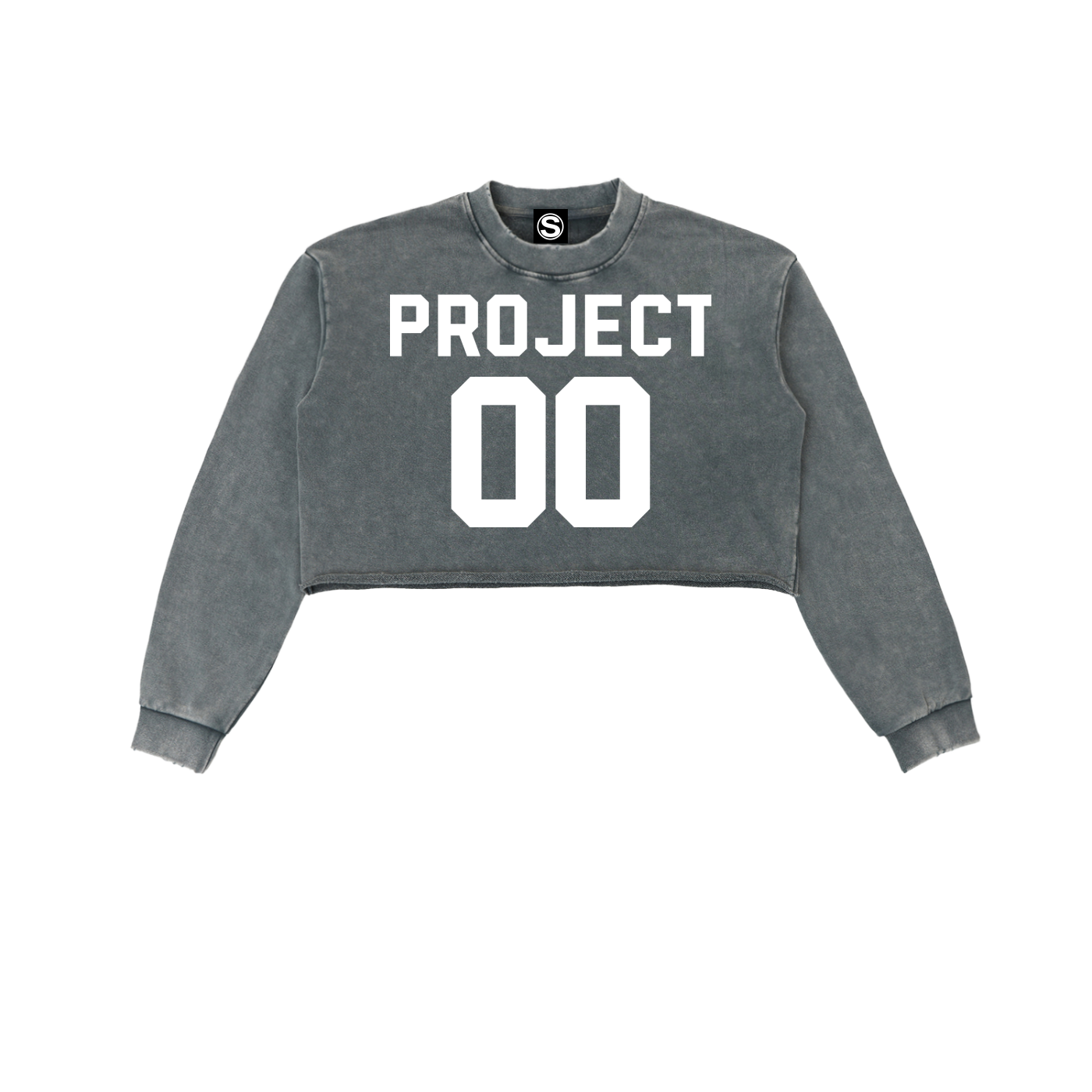 00 PROJECT 00 Snow Washed Raw Edge Cropped Sweatshirt