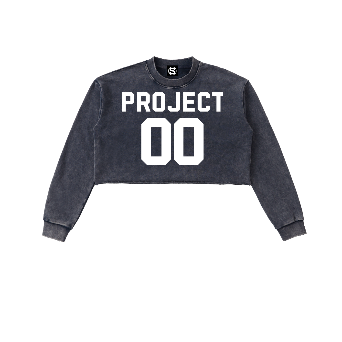 00 PROJECT 00 Snow Washed Raw Edge Cropped Sweatshirt