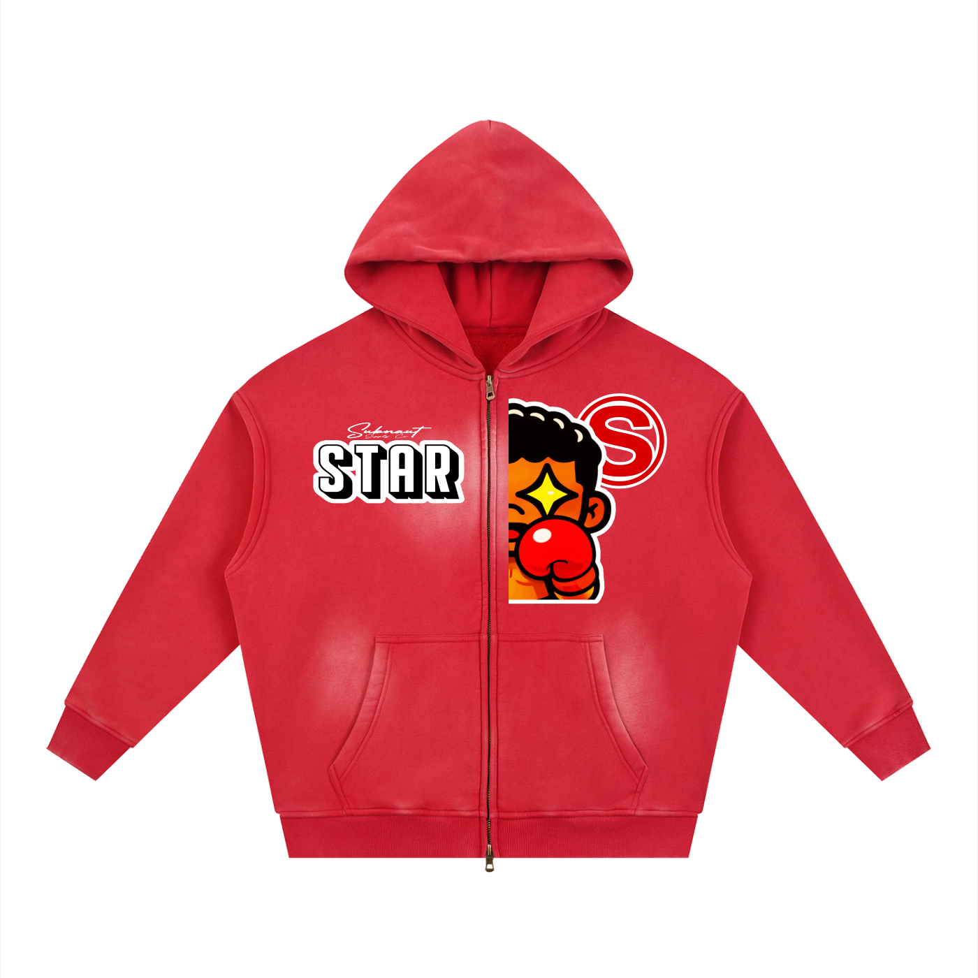 Sunfade Two-way Zipper Boxy Fleece Hoodie