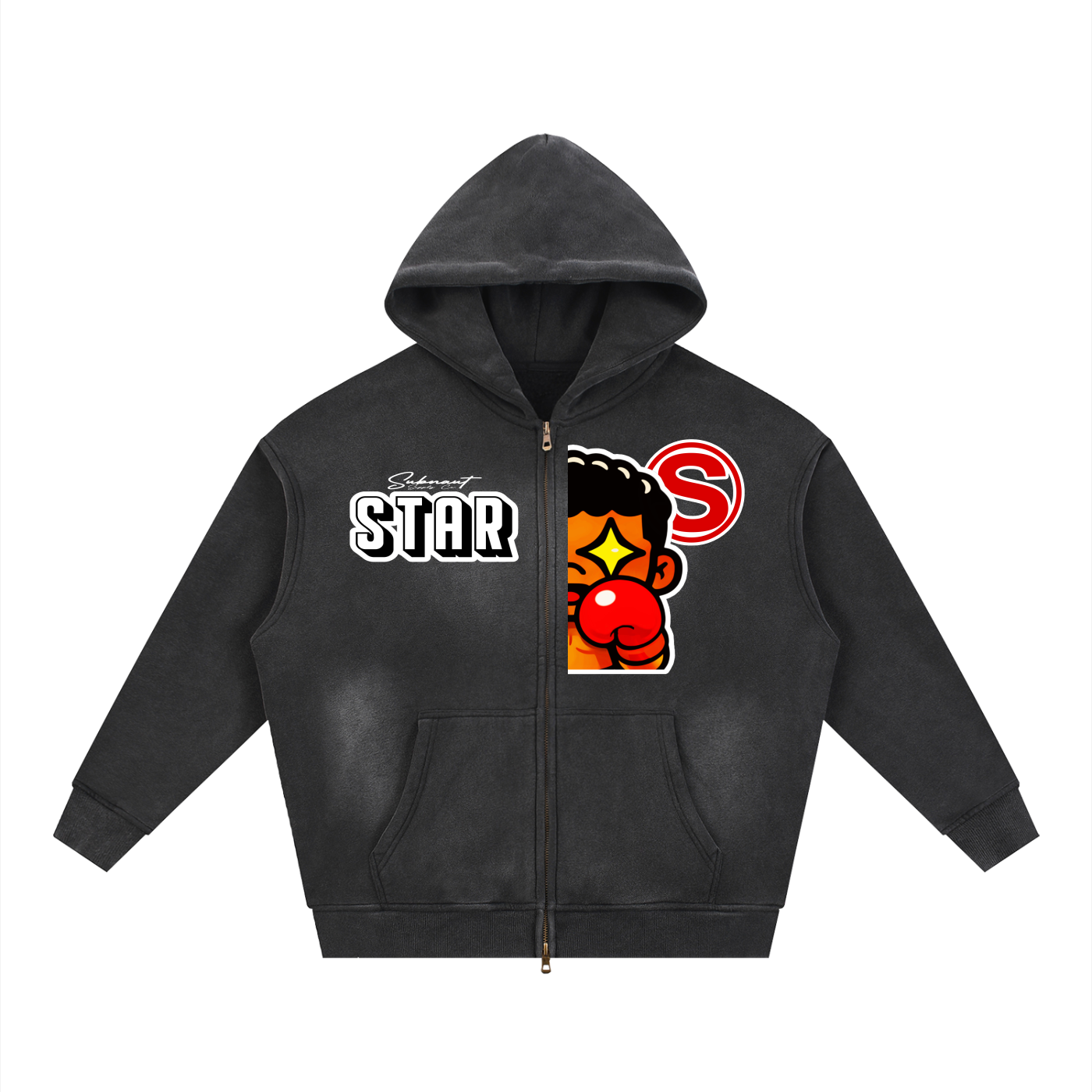 Sunfade Two-way Zipper Boxy Fleece Hoodie