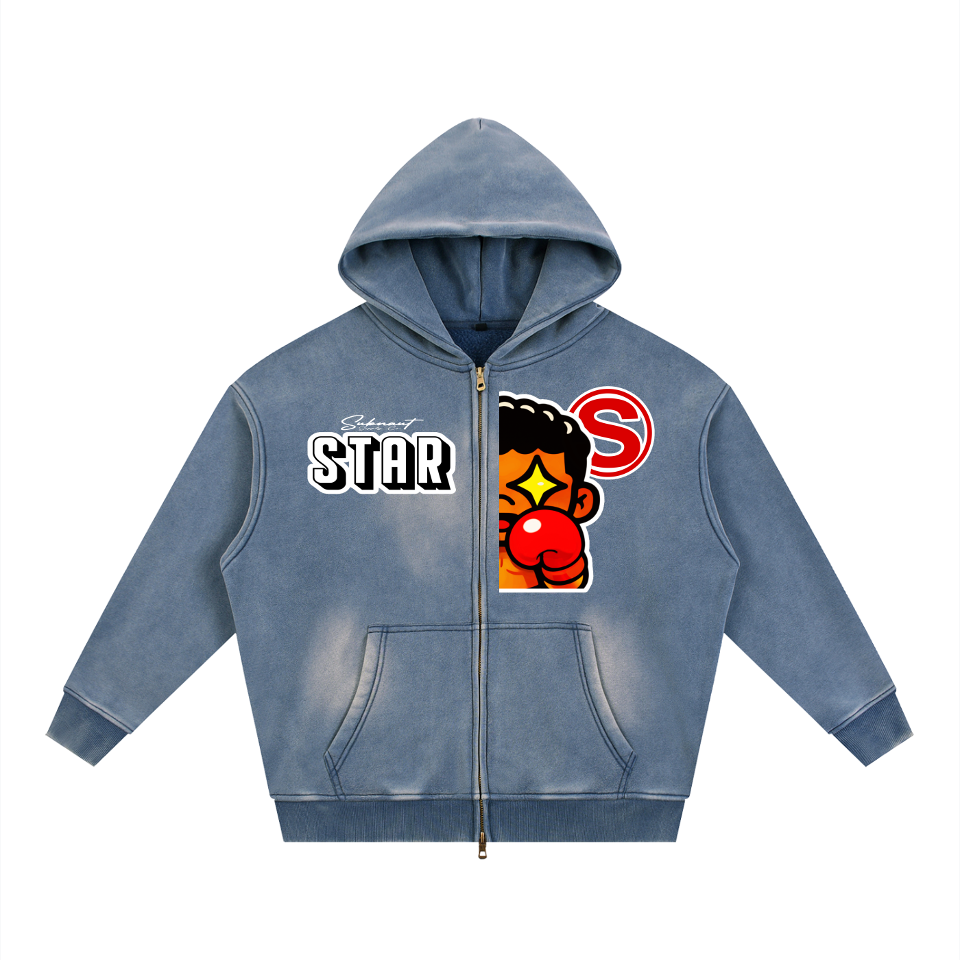 Sunfade Two-way Zipper Boxy Fleece Hoodie
