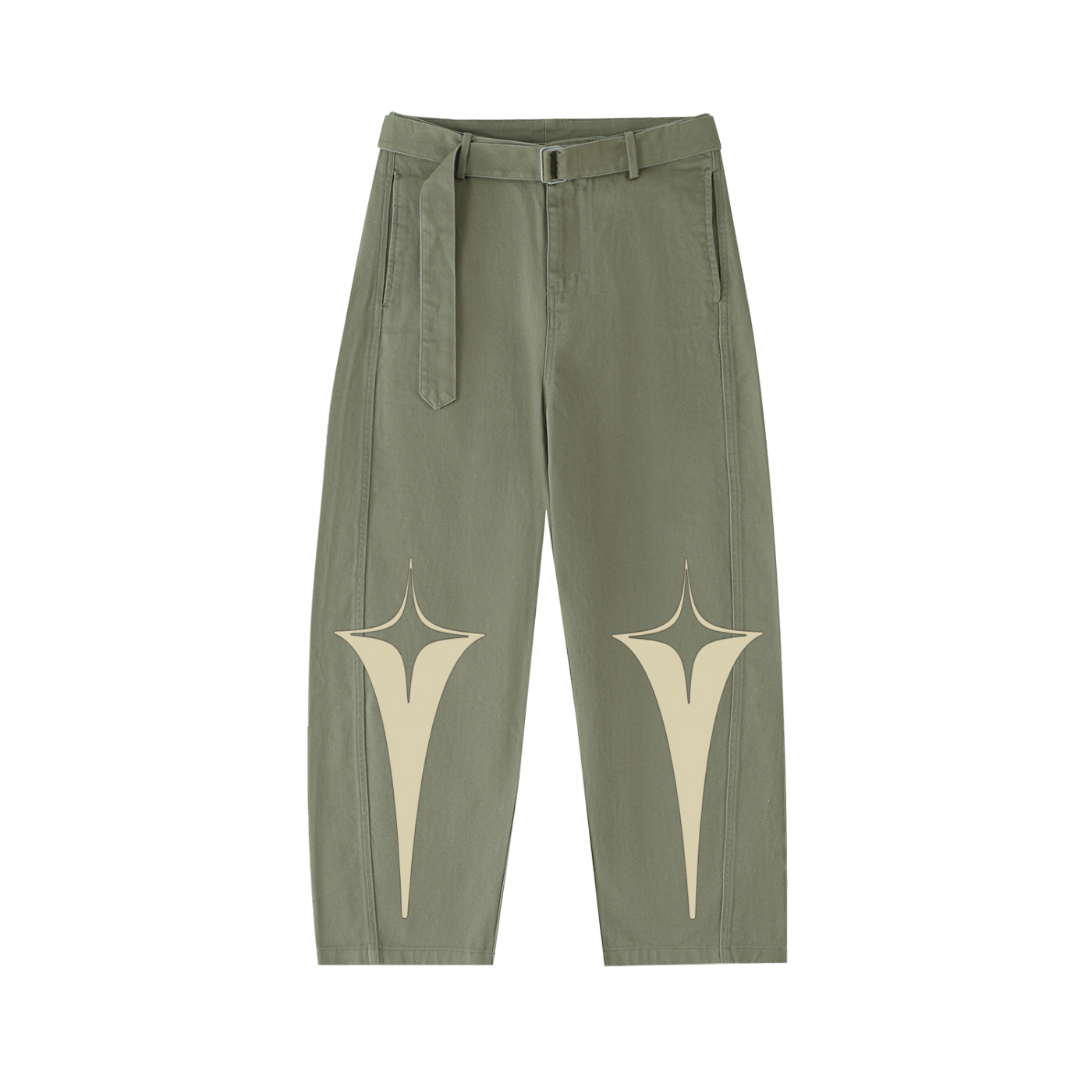 Belted Barrel-leg Chino Pants