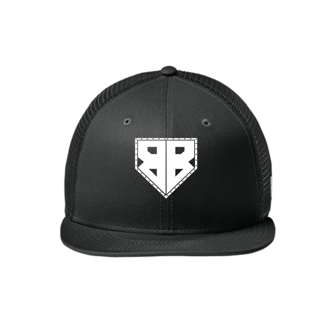 New Era Flat Brim Trucker Snap Back Hat - BB Logo Patch