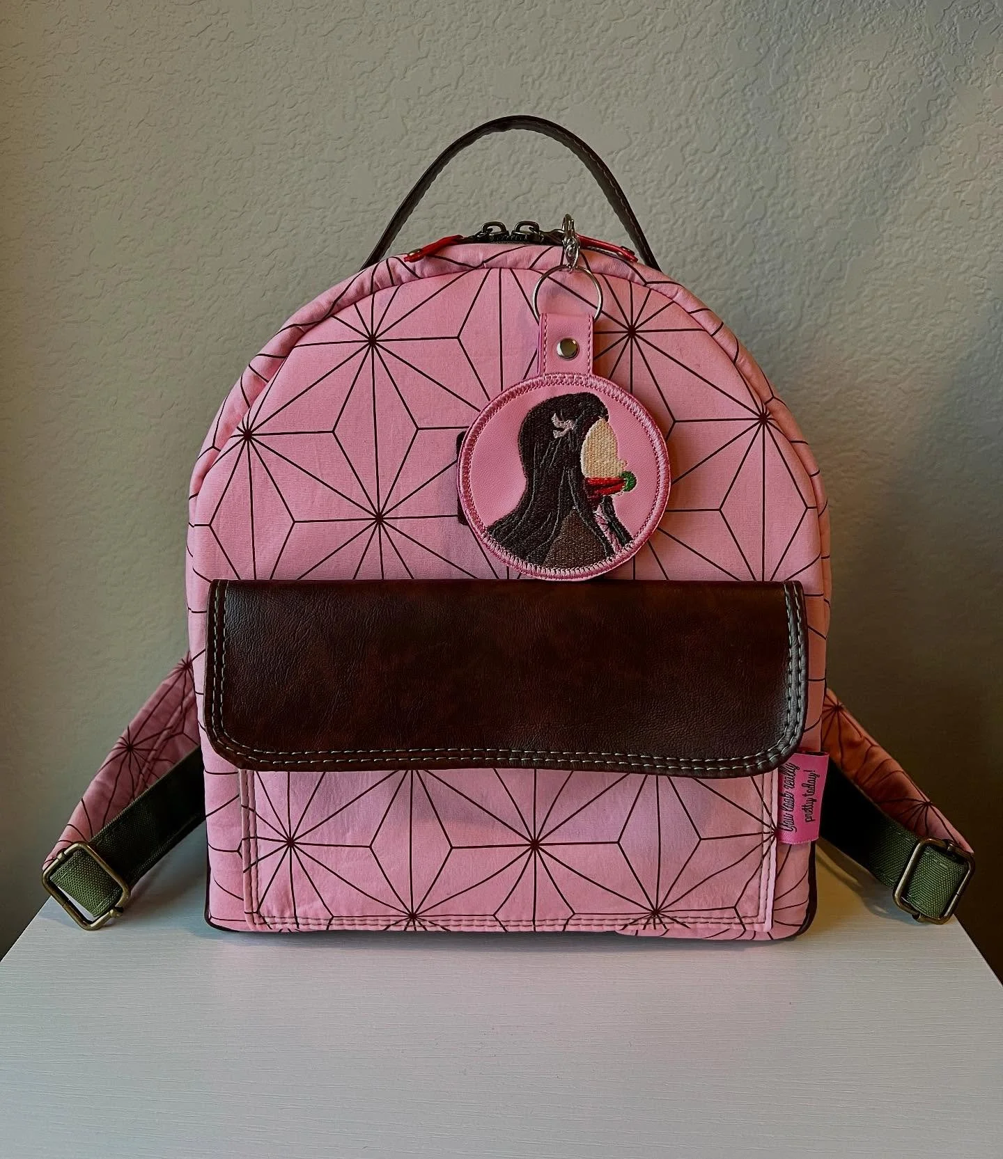 New bag posting soon! Beautiful mini &ldquo;Nezzie&rdquo; backpack. This was super fun to make! Now she just needs a forever home :). 
.
.
#bishascreations #handmade #minibackpack #demonslayer #nezuko #anime