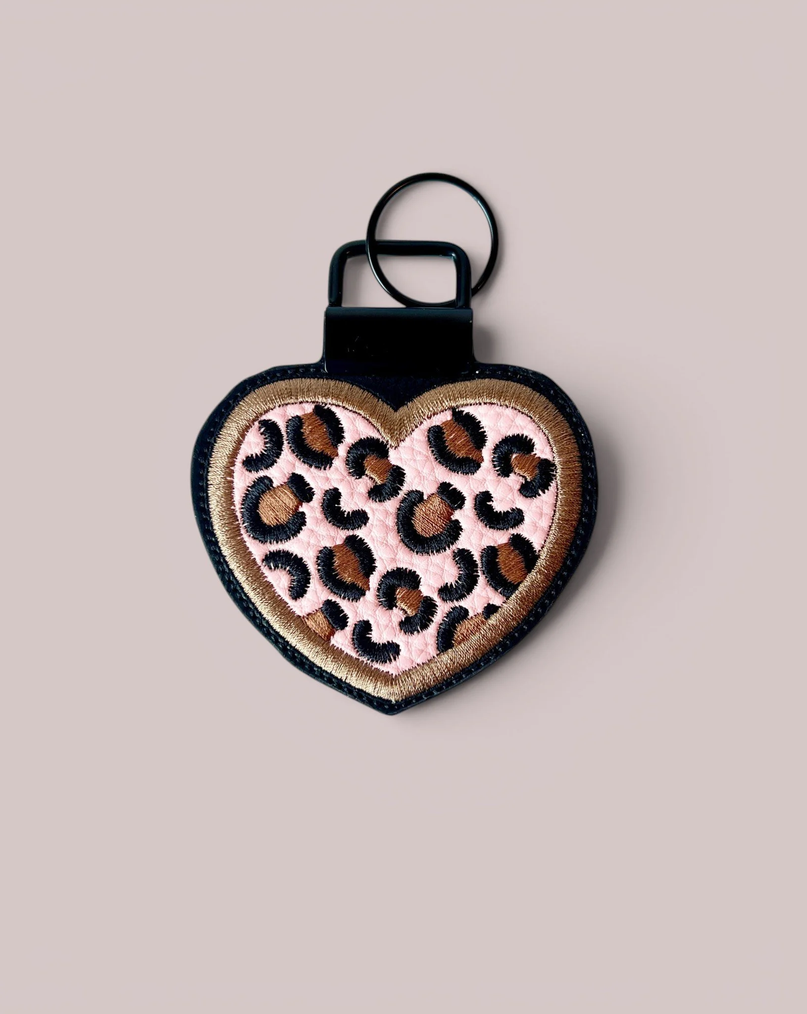 Animal Print Heart Embroidered Key Fob