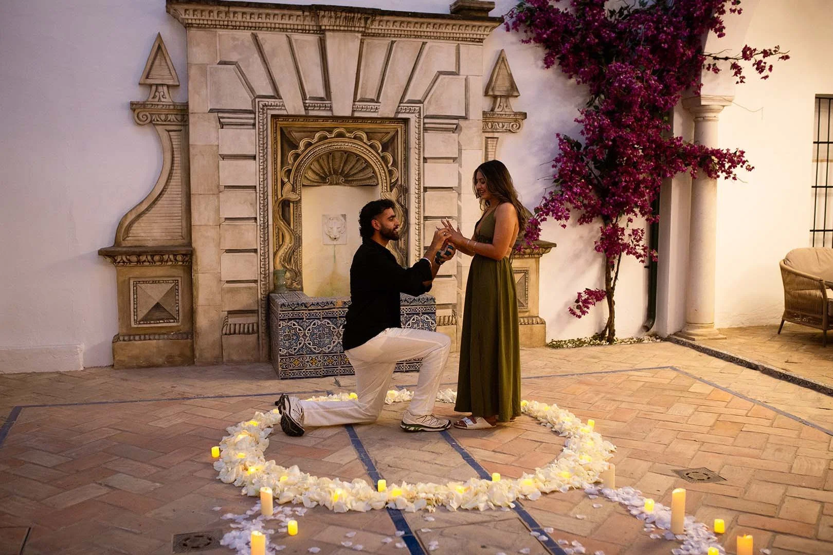 a luxurious marriage proposal in a palace in the centre of Seville.