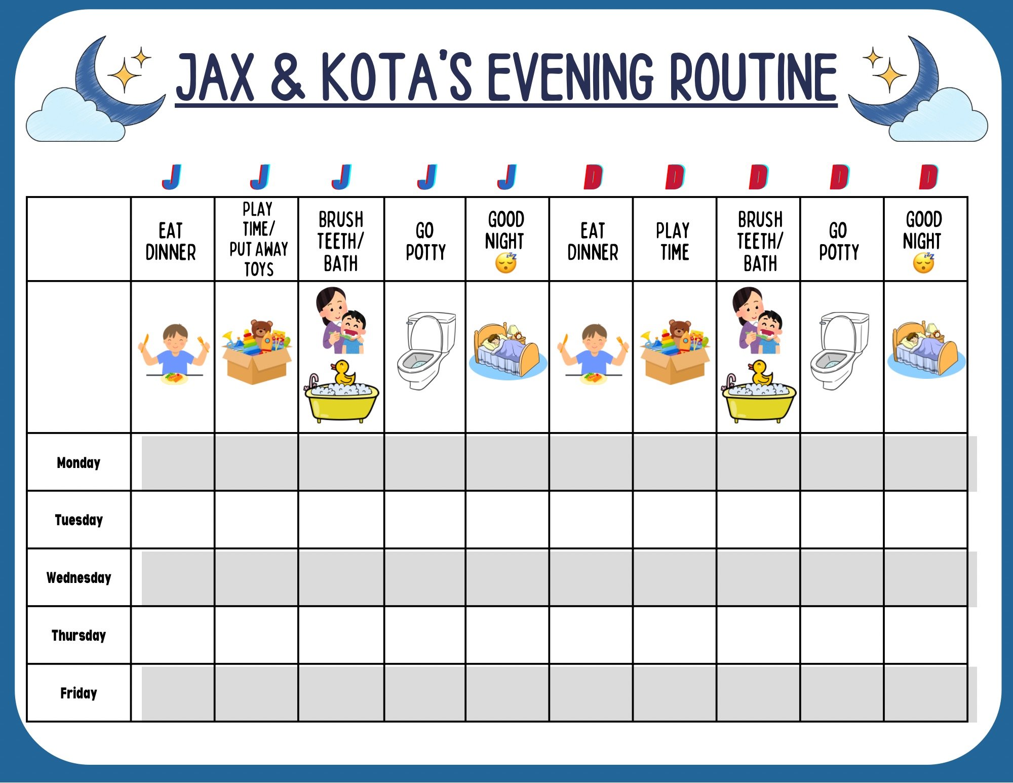 Evening Routine Chart - Created by Mosaic Solutions