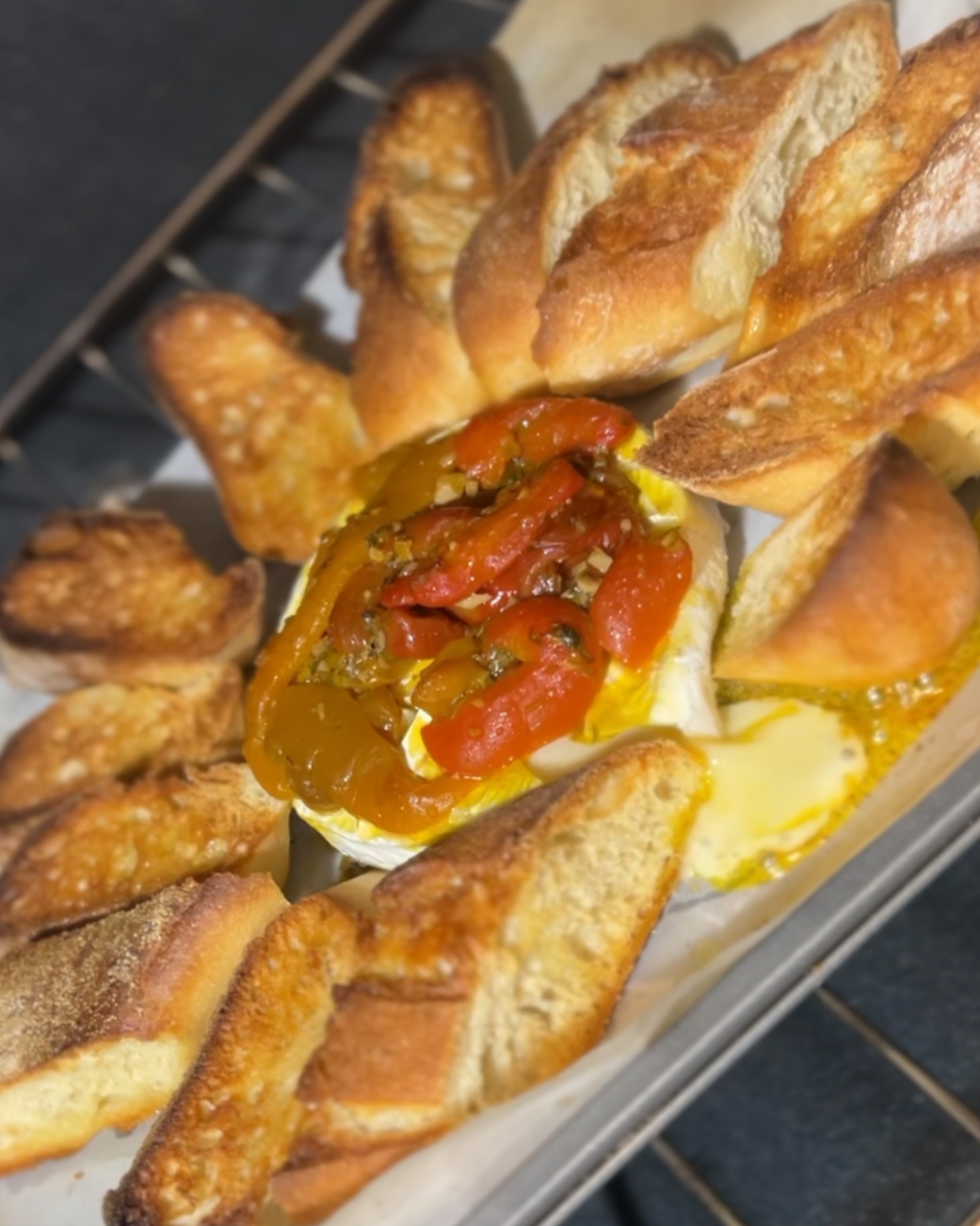 Warm Baked Brie with Sweet Peppers
