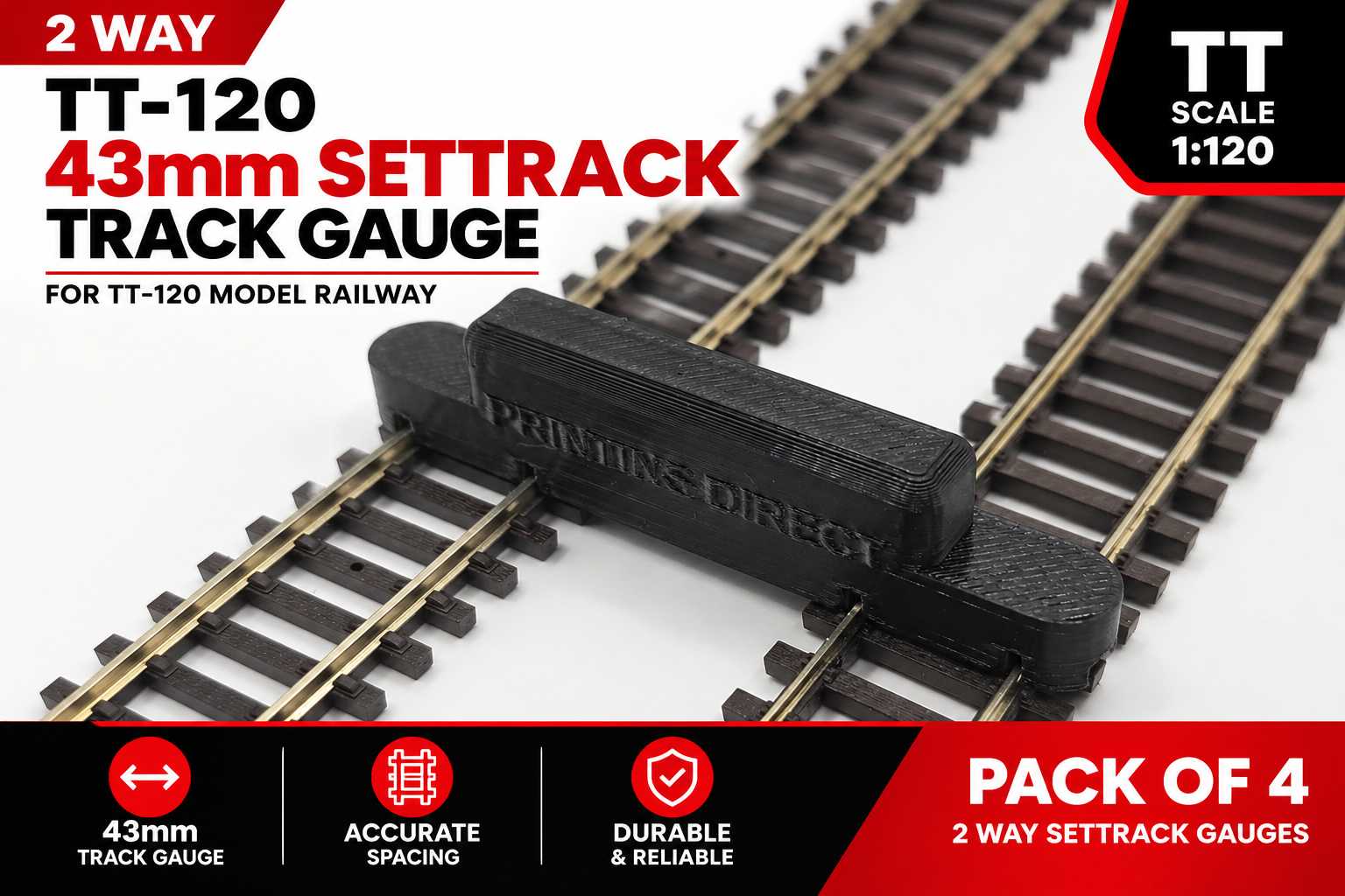 TT-120 43mm Settrack 2 Way Track Gauge pk of 4