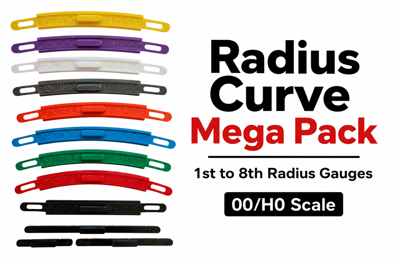 Radius Curve Mega Pack – 1st to 8th Radius Gauges (00/H0 Scale)