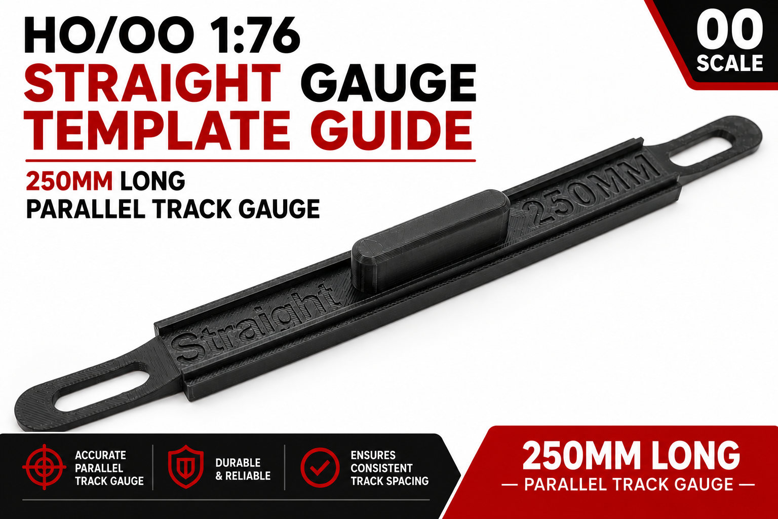 HO/OO 1:76 Straight Gauge Template Guide 250mm long Parallel track Gauge