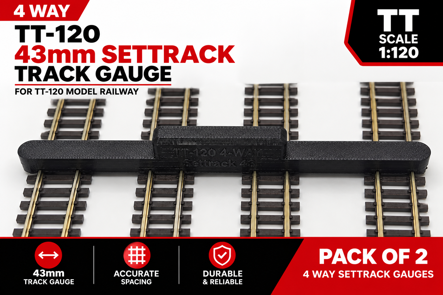 TT-120 43mm Settrack 4 Way Track Gauge pk of 2