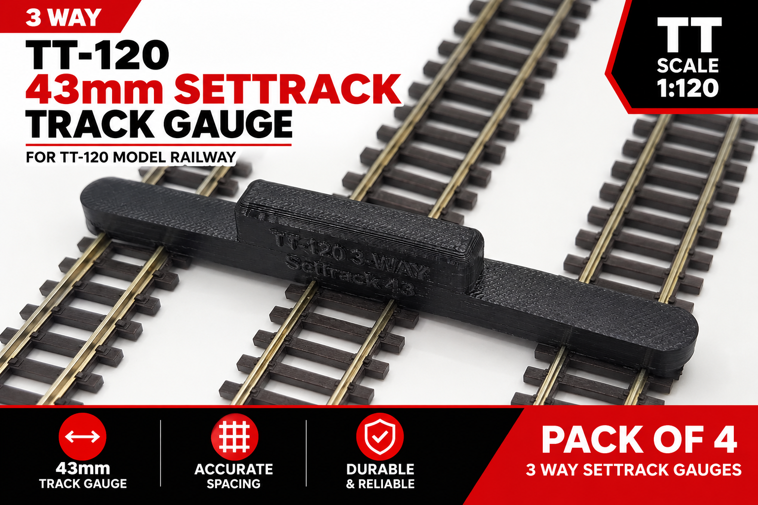 TT-120 43mm Settrack 3 Way Track Gauge pk of 4