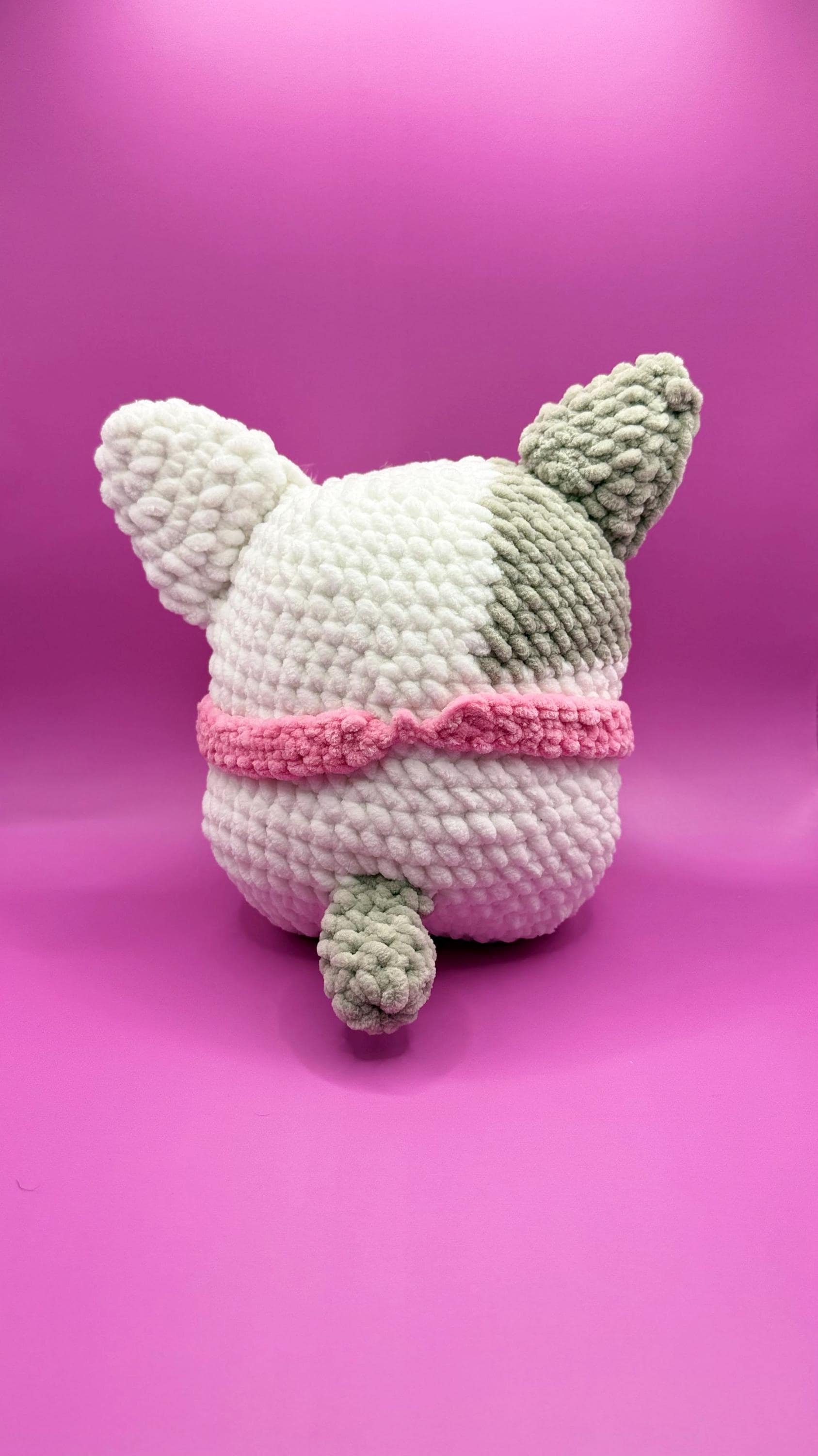 Snuggly handmade crochet French Bulldog plushie, perfect for dog lovers and collectors.