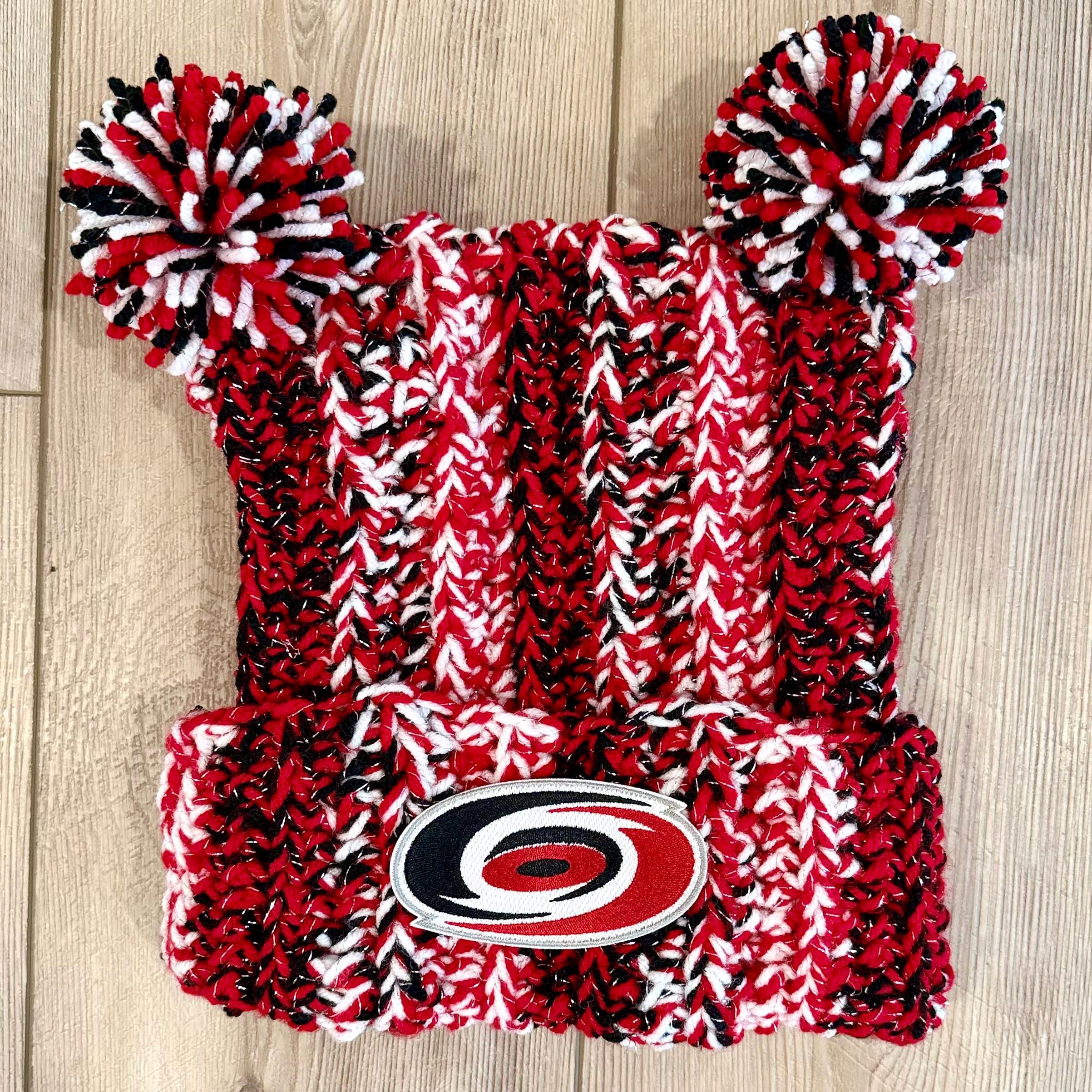Handmade crochet beanie, customizable in any sports team colors with an optional patch.