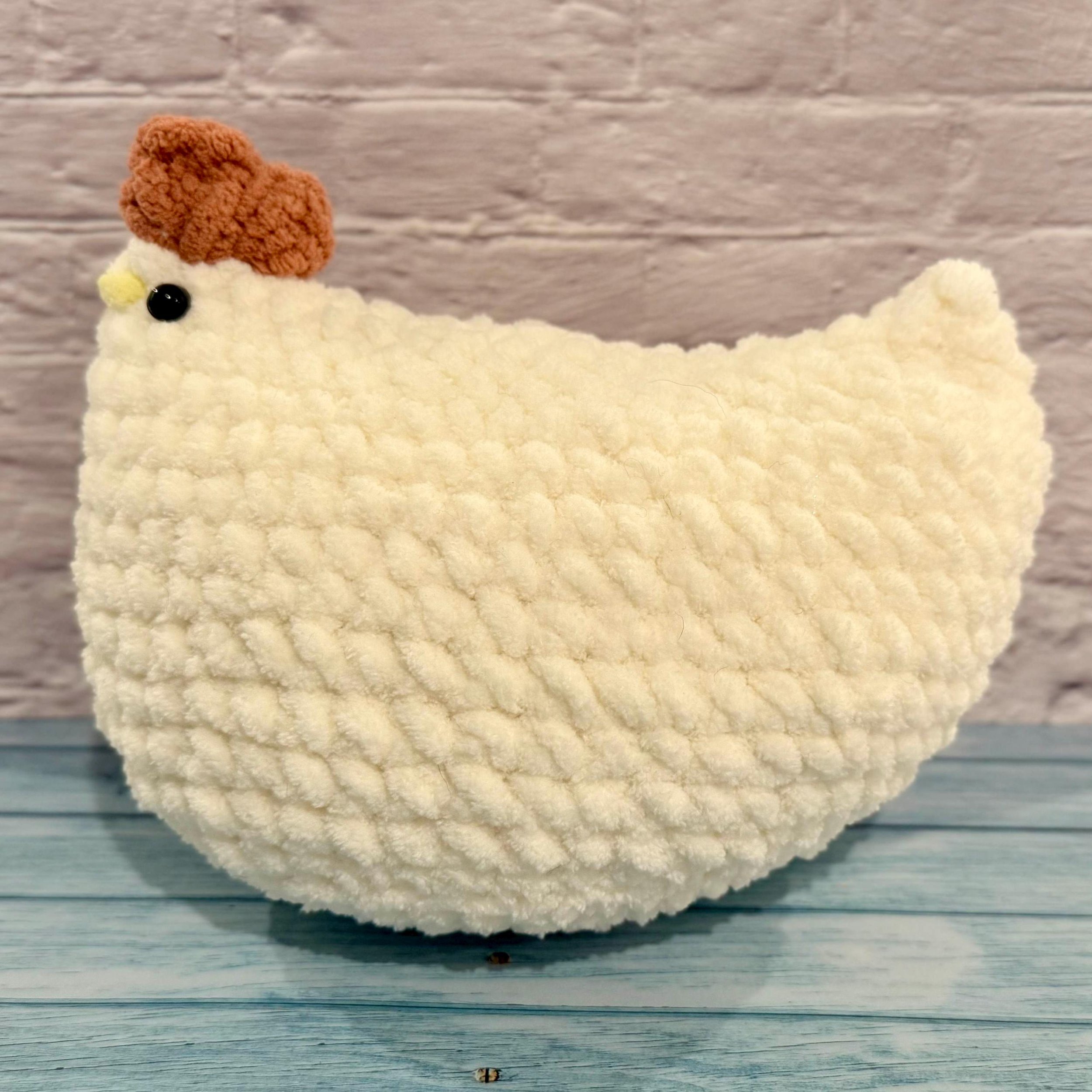Handmade crochet hen family set, a charming and cozy farmhouse-style plush collection.