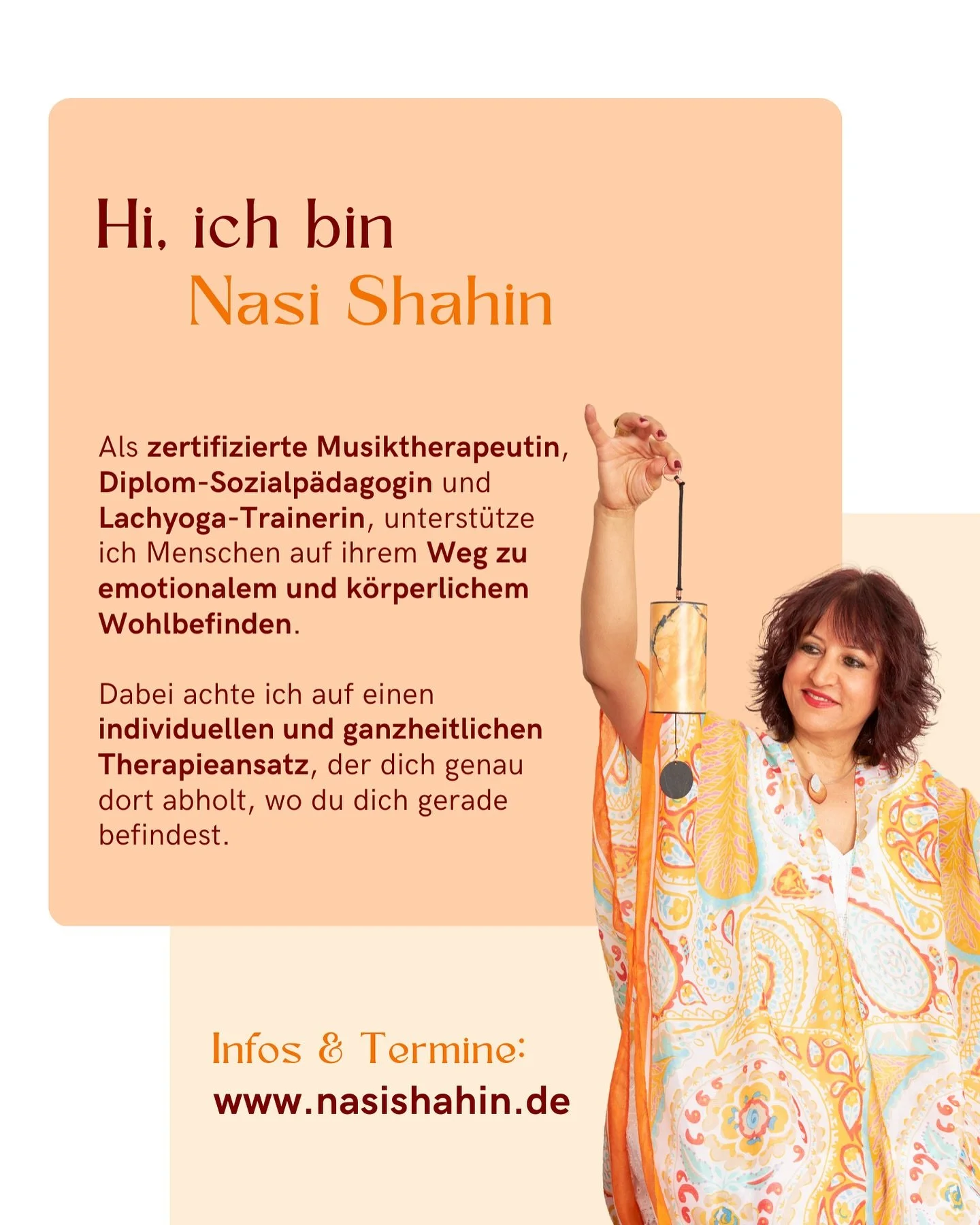 ✨ Kennst du Musik- &amp; Klangtherapie?

🎶 Ich bin zertifizierte Musiktherapeutin, Lachyoga-Trainerin und Dipl. Sozialarbeiterin mit &uuml;ber 20 Jahren Erfahrung in der Zusammenarbeit mit Menschen. In meiner Arbeit unterst&uuml;tze ich dich dabei, 