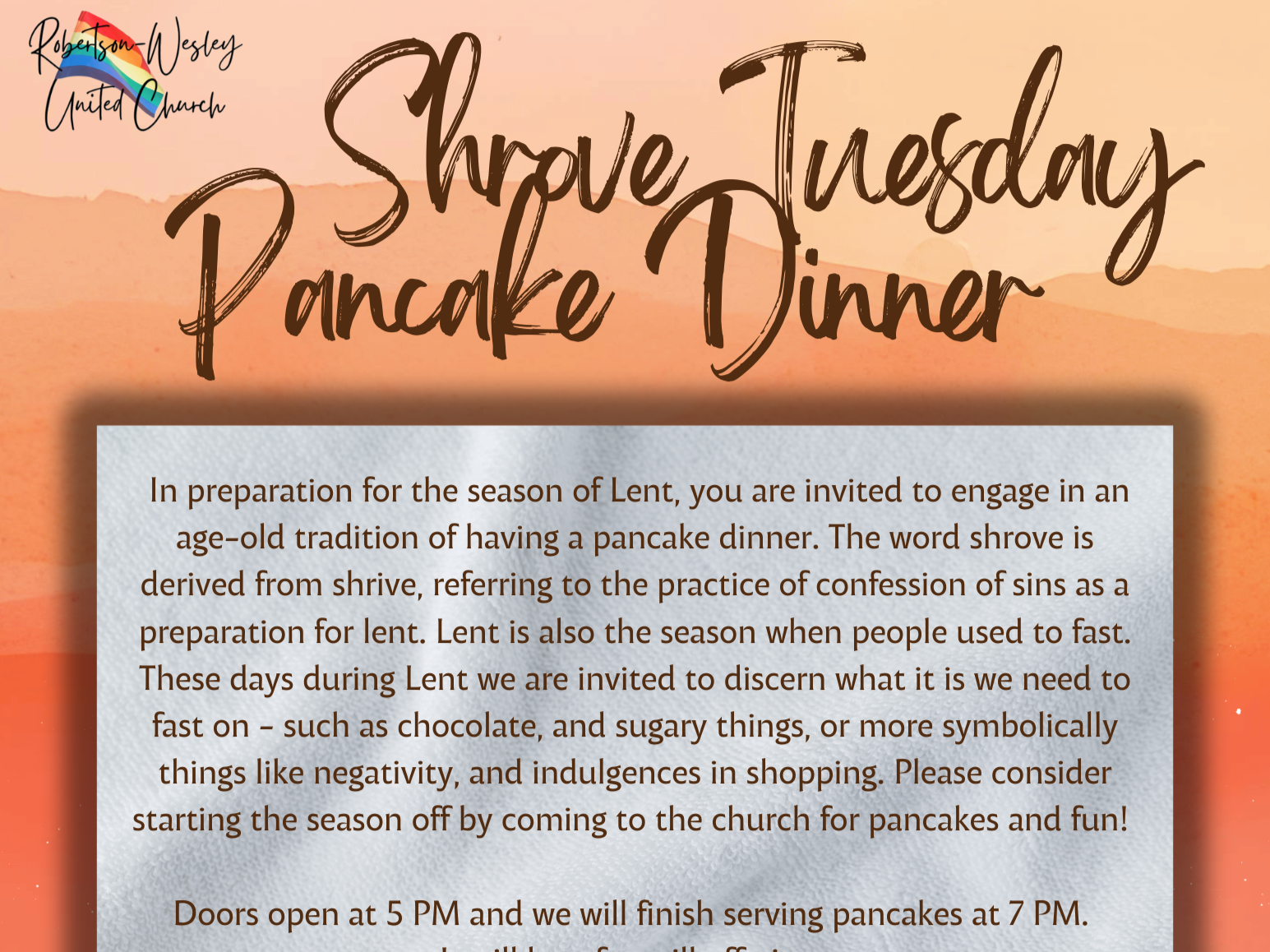 Shrove Tuesday Pancake Dinner