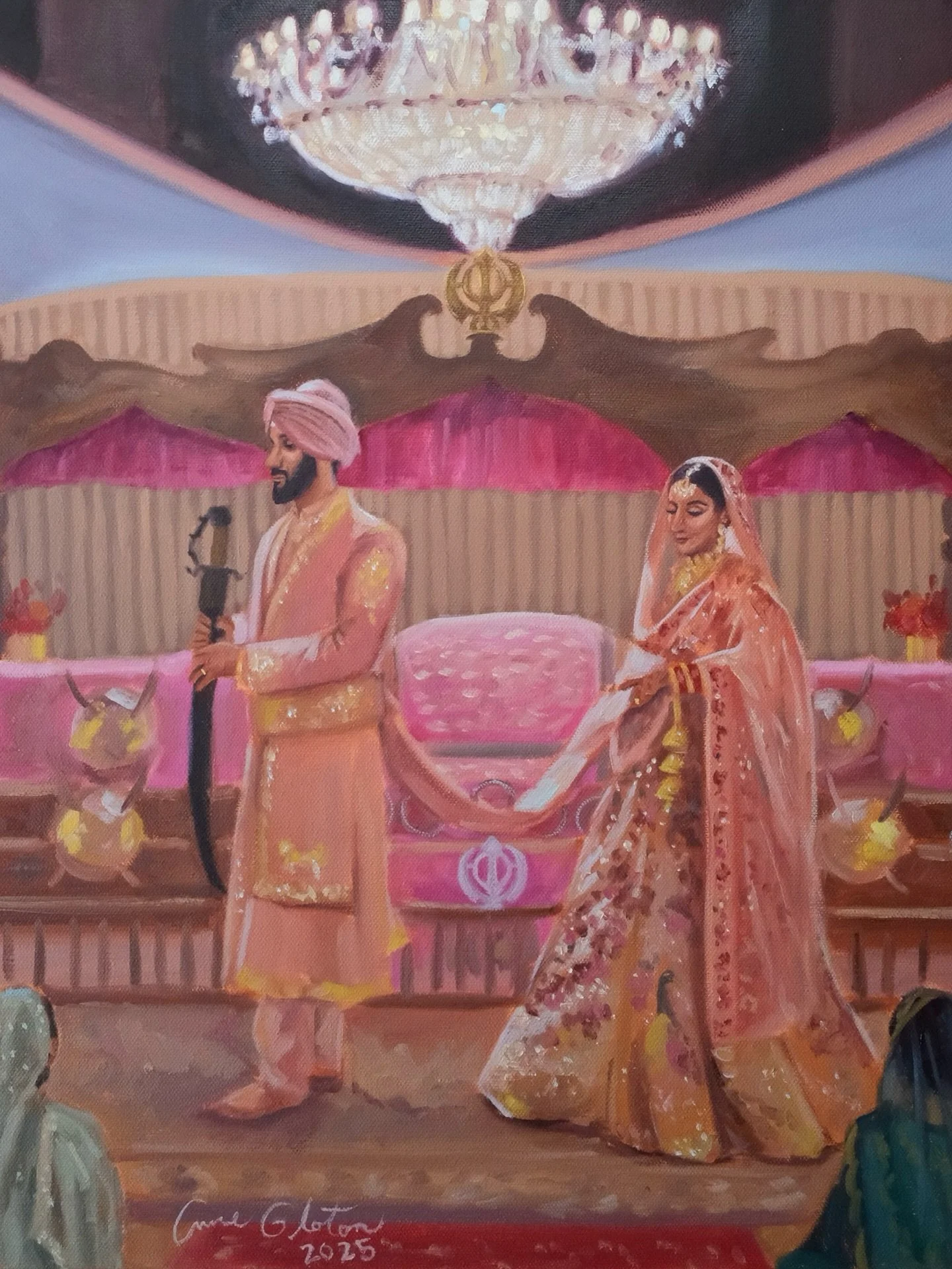 ✨ Rajbir &amp; Gagan ✨

After Wedding touch-ups and Details✨
June 14th, 2025
Live Wedding Painting by Anne Gloton 

Oil on Canvas
20x24 inches
📍 @sikhsocietycalgary  Sikh Society of Calgary (Gurudwara)

Bride: @gagan.kailey4 
Groom: @rmann04 

Photo