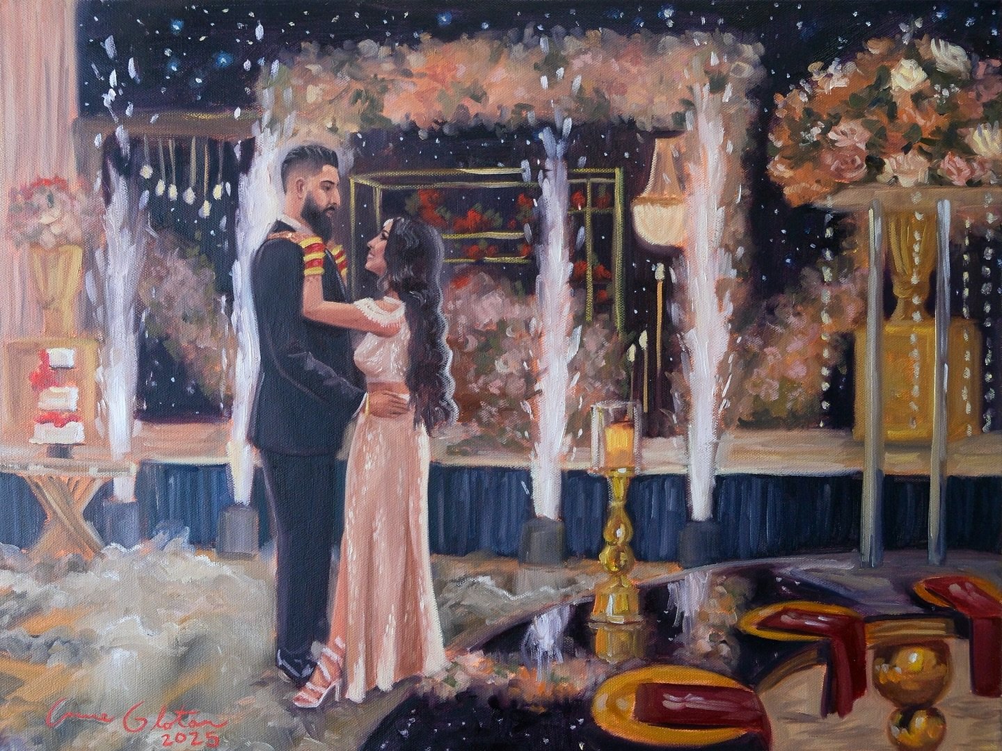✨ Jasdeep &amp; Kajill ✨

After Wedding touch-ups and Details✨
Live Wedding Painting by Anne Gloton 
July 18th, 2025
Oil on Canvas
18x24 inches
Calgary, Alberta

Venue: Rajveer Banquet Hall @rajveerbanquethall 

Bride &amp; Groom: @kajaujgill @jdpgil