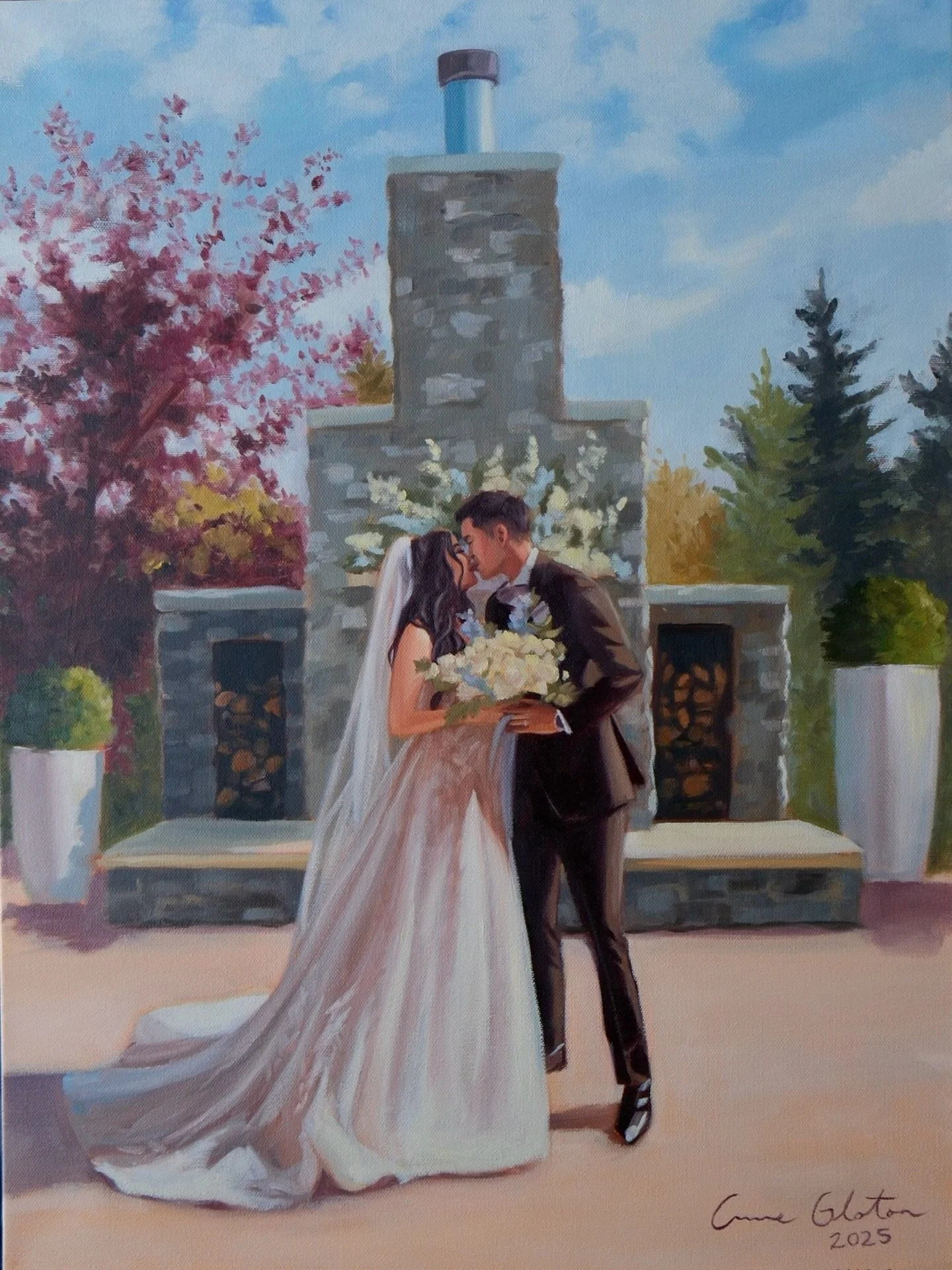 ✨ Leona &amp; Nathan ✨

After Wedding touch-ups and Details✨
 Live Wedding Painting by Anne Gloton 
August 31st, 2025
Oil Painting on Canvas
18x24 | The Classic

📍Flores &amp; Pines, Calgary Alberta
@floresandpine 

Bride: @leonaliang 
Groom: @natha