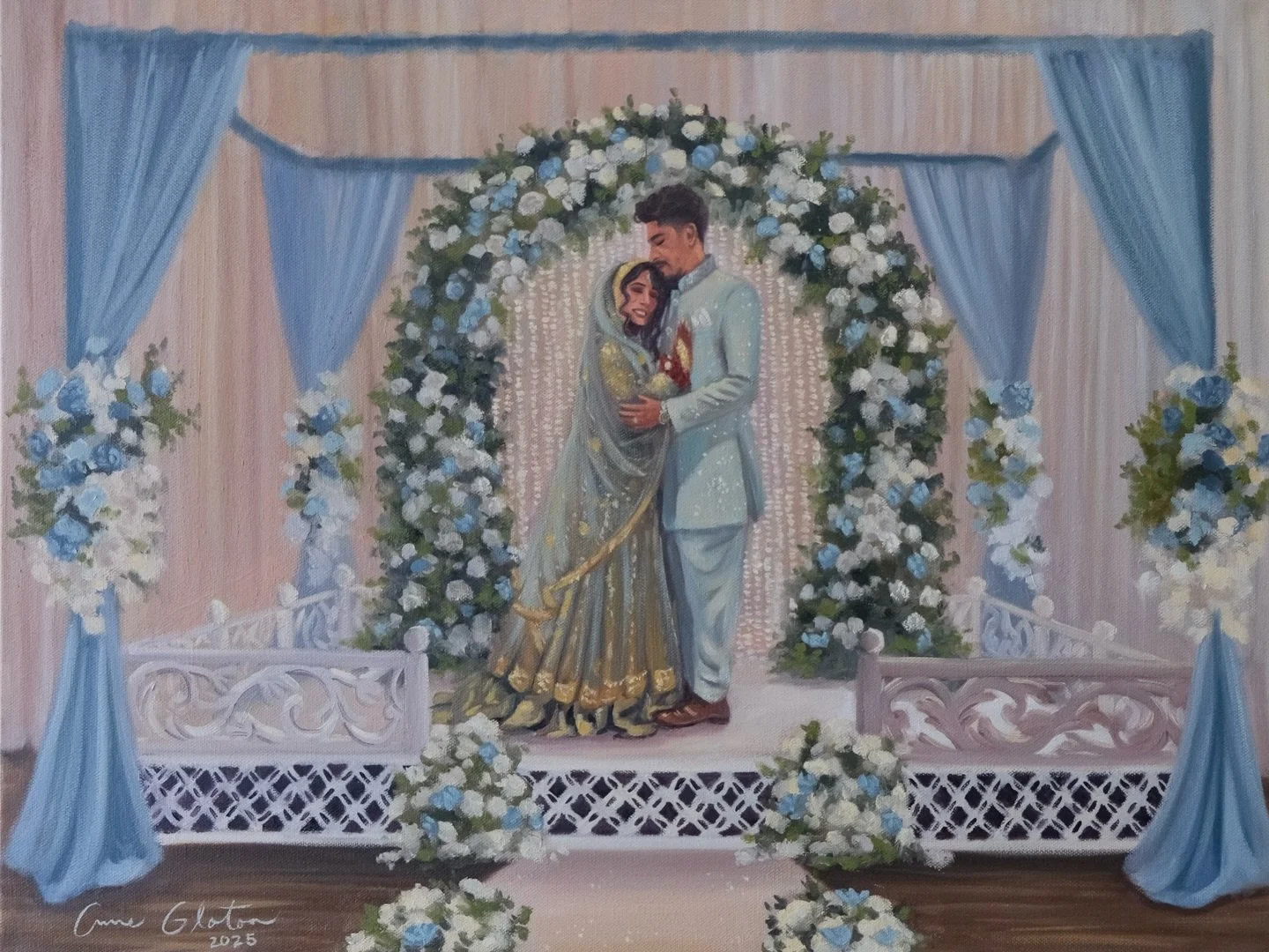 ✨ Aleena &amp; Umer ✨

After Wedding touch-ups and Details✨
Live Wedding Painting by Anne Gloton 

July 22nd, 2025
Nikkah Ceremony 
Oil on Canvas
18x24 inches | The Classic
Calgary, Alberta
📍Crestmont Hall

Bride: @aleenaq.farooq 
Groom: @umer.faroo