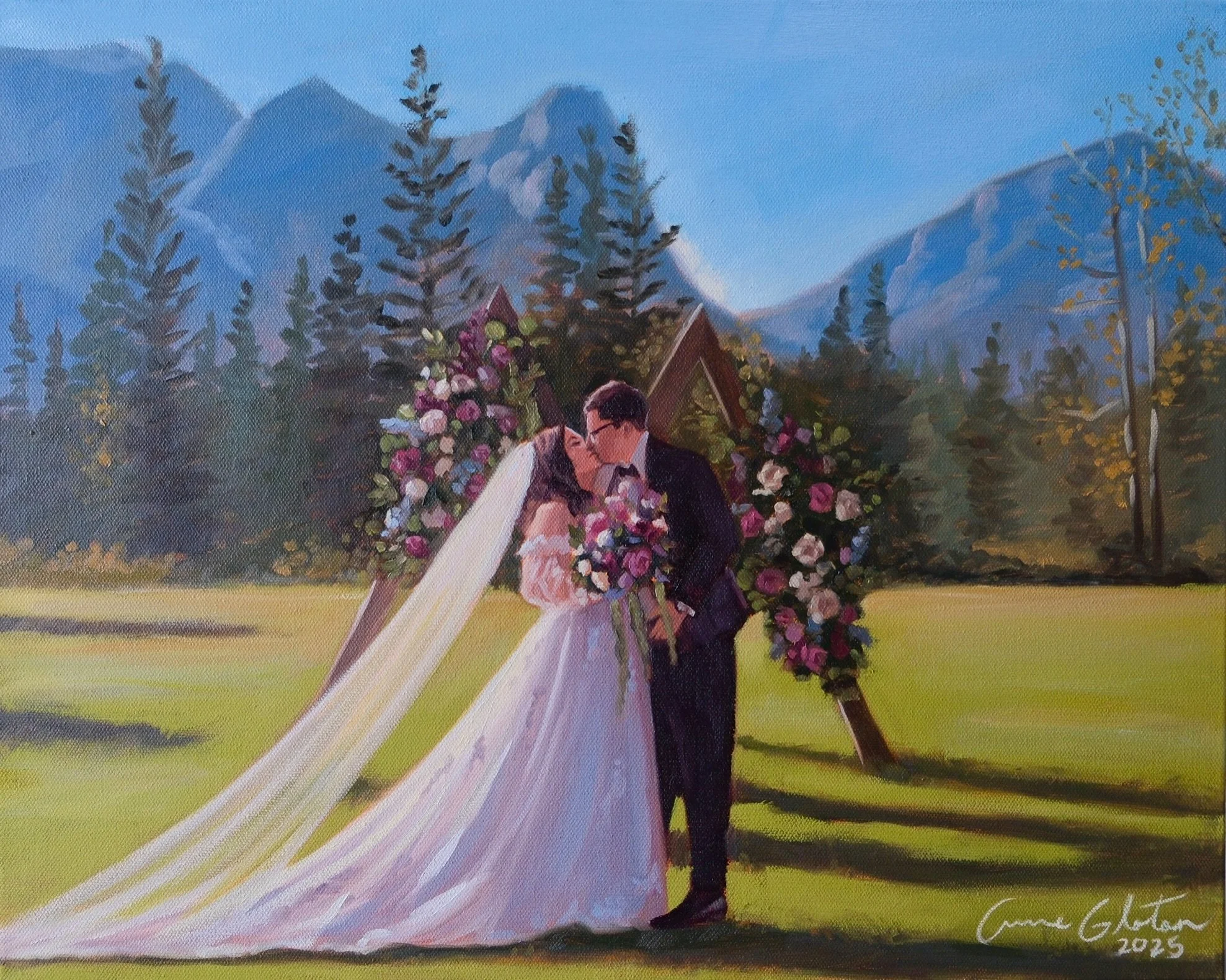 ✨Alex &amp; Jerry✨

After Wedding touch-ups and Details✨
 Live Wedding Painting by Anne Gloton 

October 10th, 2025
Oil on Canvas
16x20 inches | The Petite
📍Canmore, Alberta 

Bride: @alexandrastainton 
Groom: @jboosie22 

Ceremony: Canmore Ranch @c