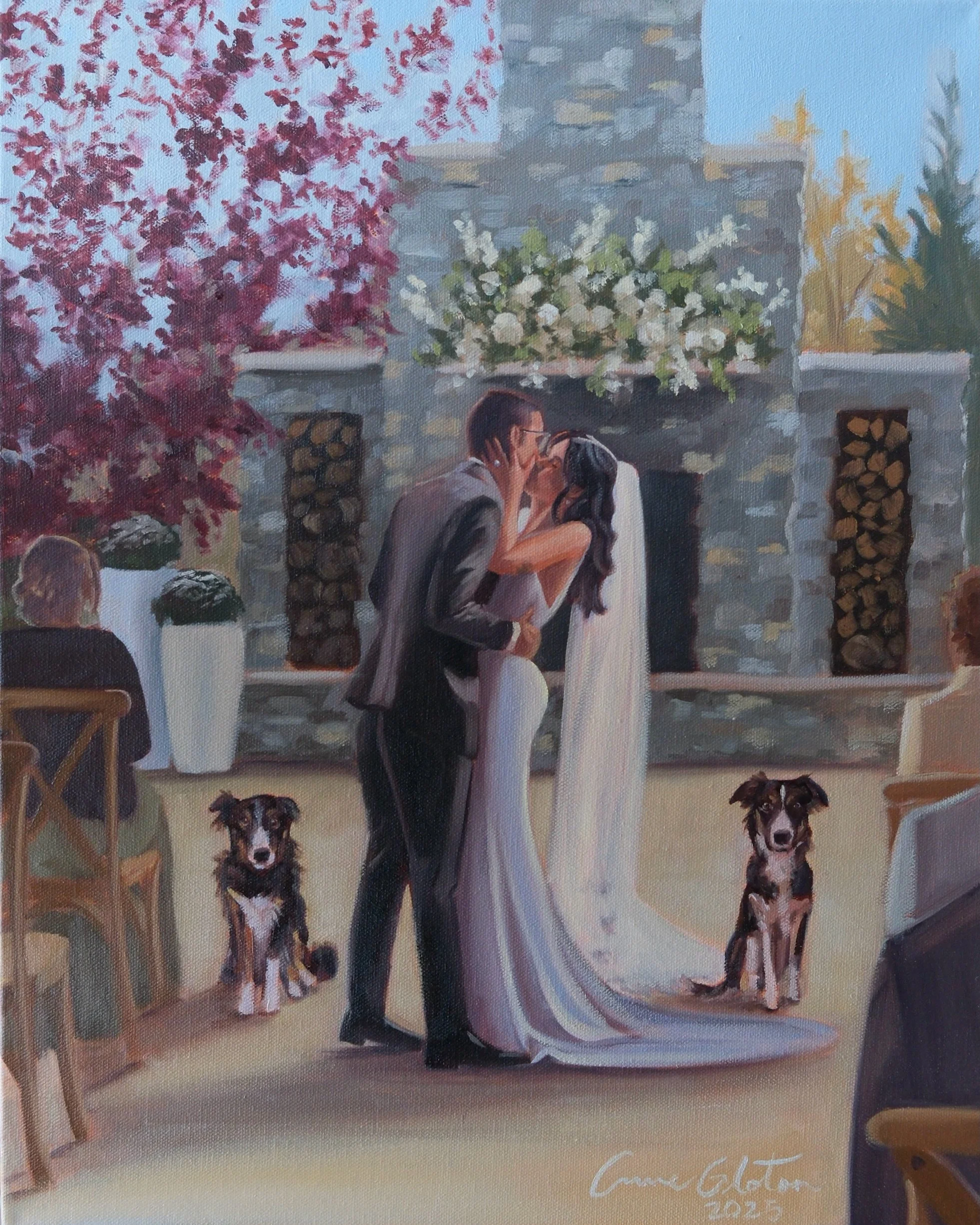✨Eduardo &amp; Leah ✨

After Wedding touch-ups and Details✨
Live Wedding Painting by Anne Gloton 

October 12th, 2025
Oil on Canvas
16x20 inches | The Petite
📍Calgary, Alberta 

Bride: @leahbruchet 
Groom: @eddie_moncada 
Featuring: Tex &amp; Ellie 