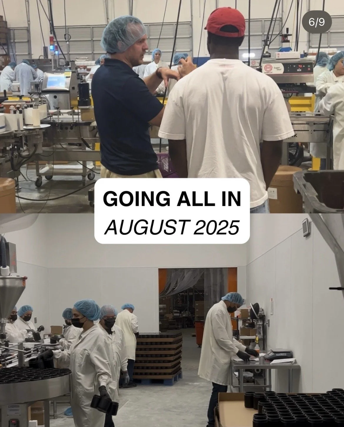 Ralph Patton III touring a supplement manufacturing facility with workers in hairnets on the production floor
