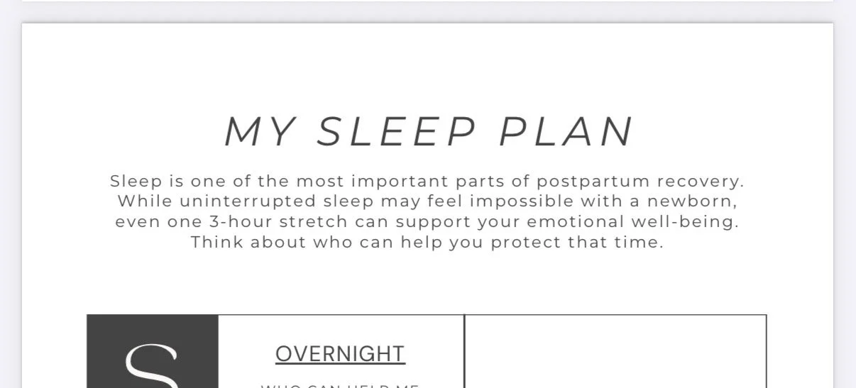 Preview of the Sleep Plan page from the Postpartum Care Plan Workbook.