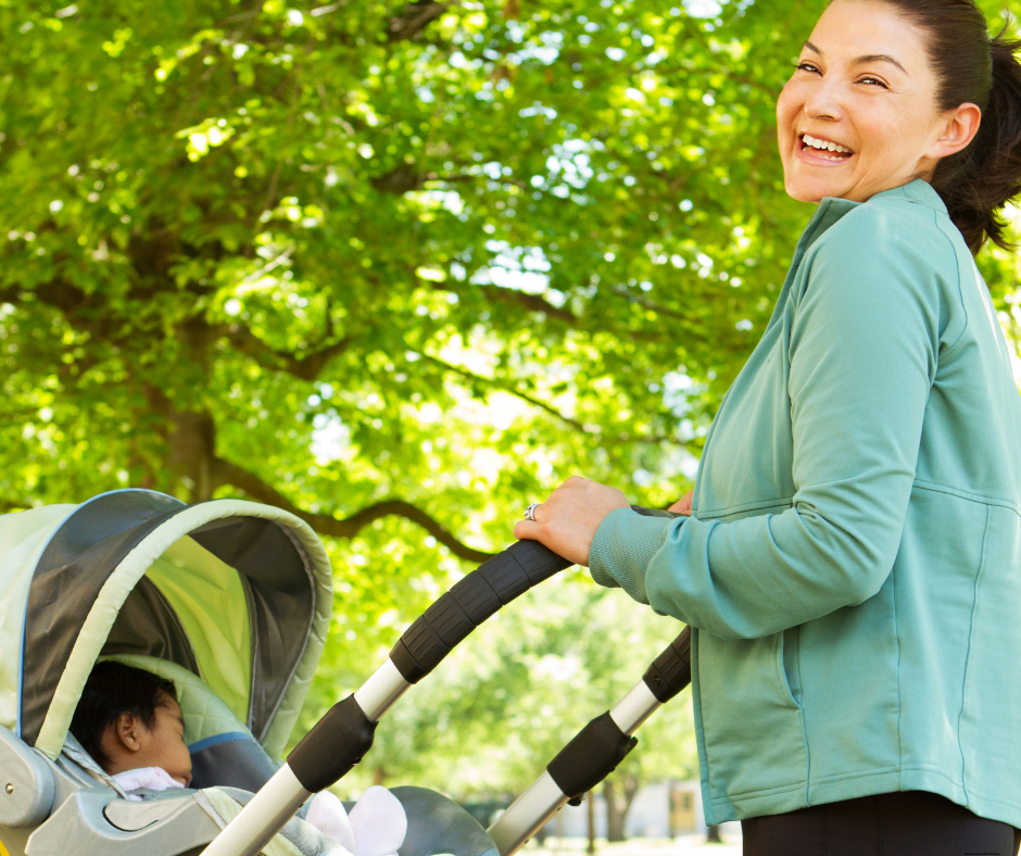 Mother practicing gentle self-care while recovering after childbirth.