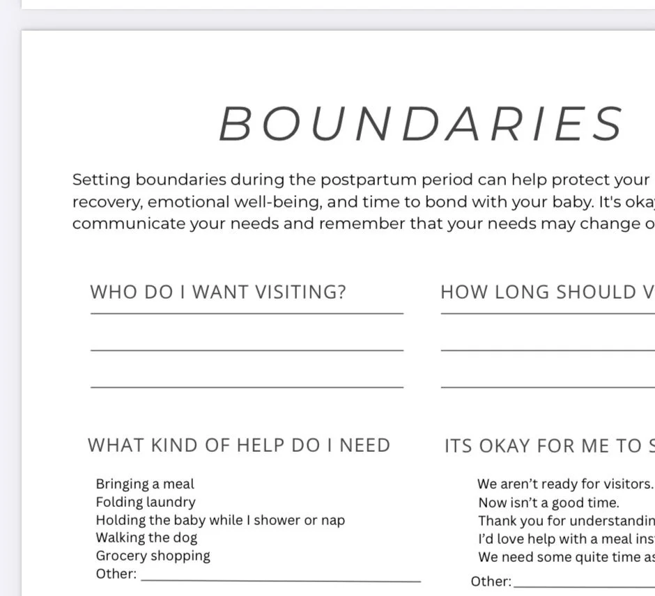 Preview of the Postpartum Boundaries planning page.