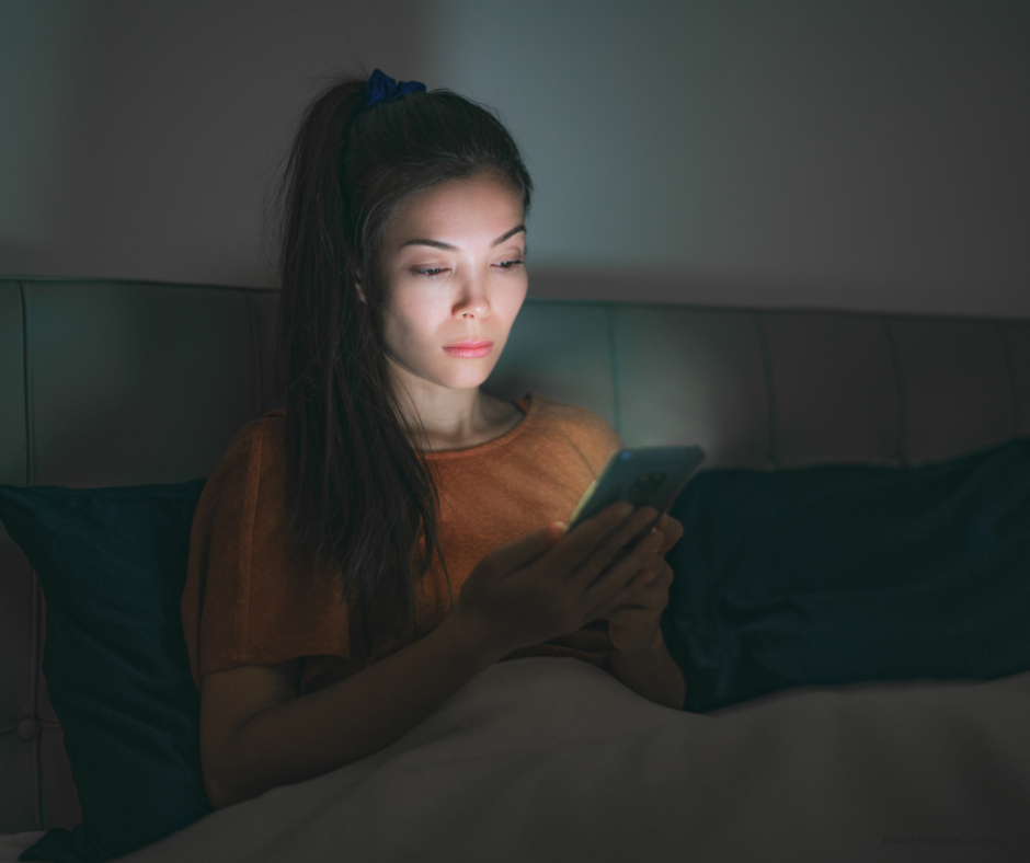 New mom awake at night experiencing racing thoughts and postpartum anxiety