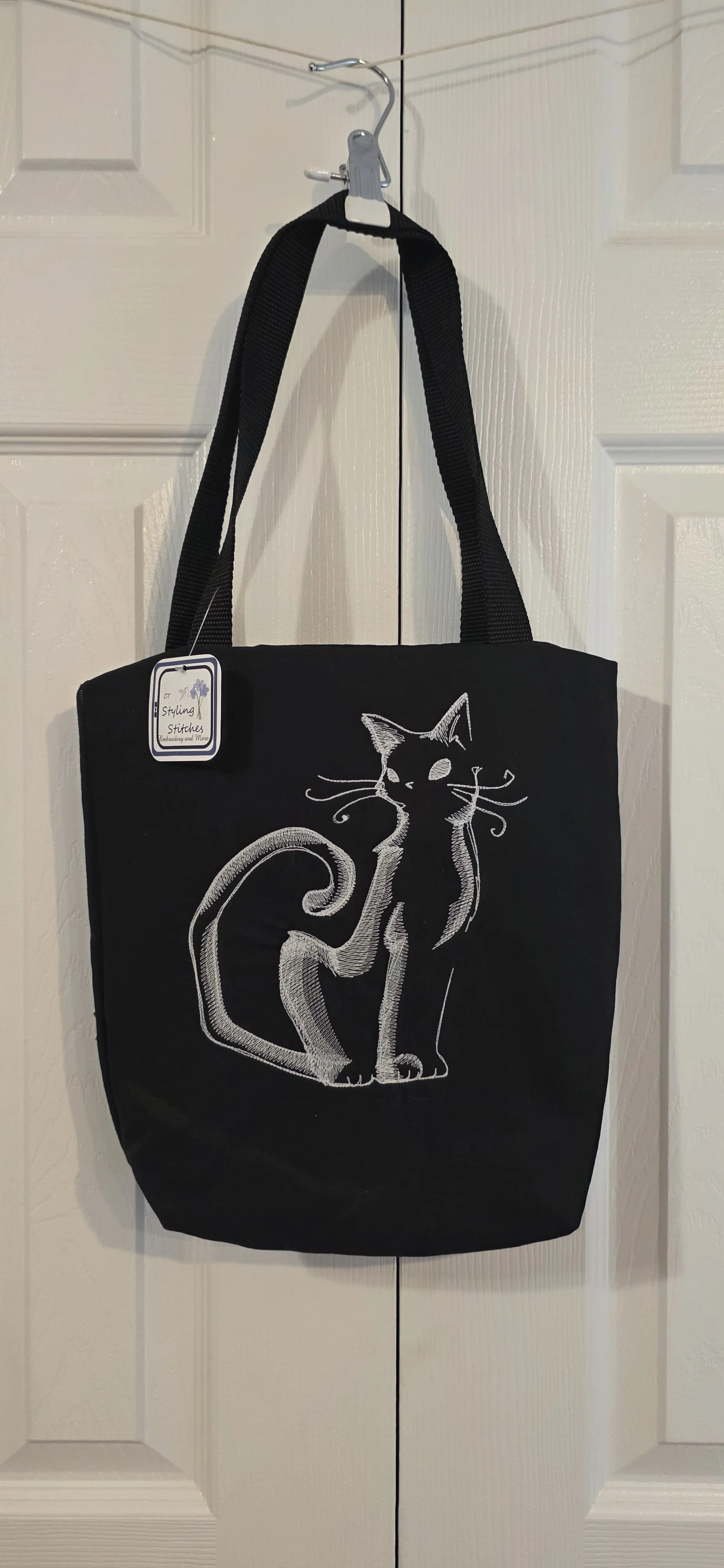 Glow in the dark cat embroidered trick or treat bag 12x12