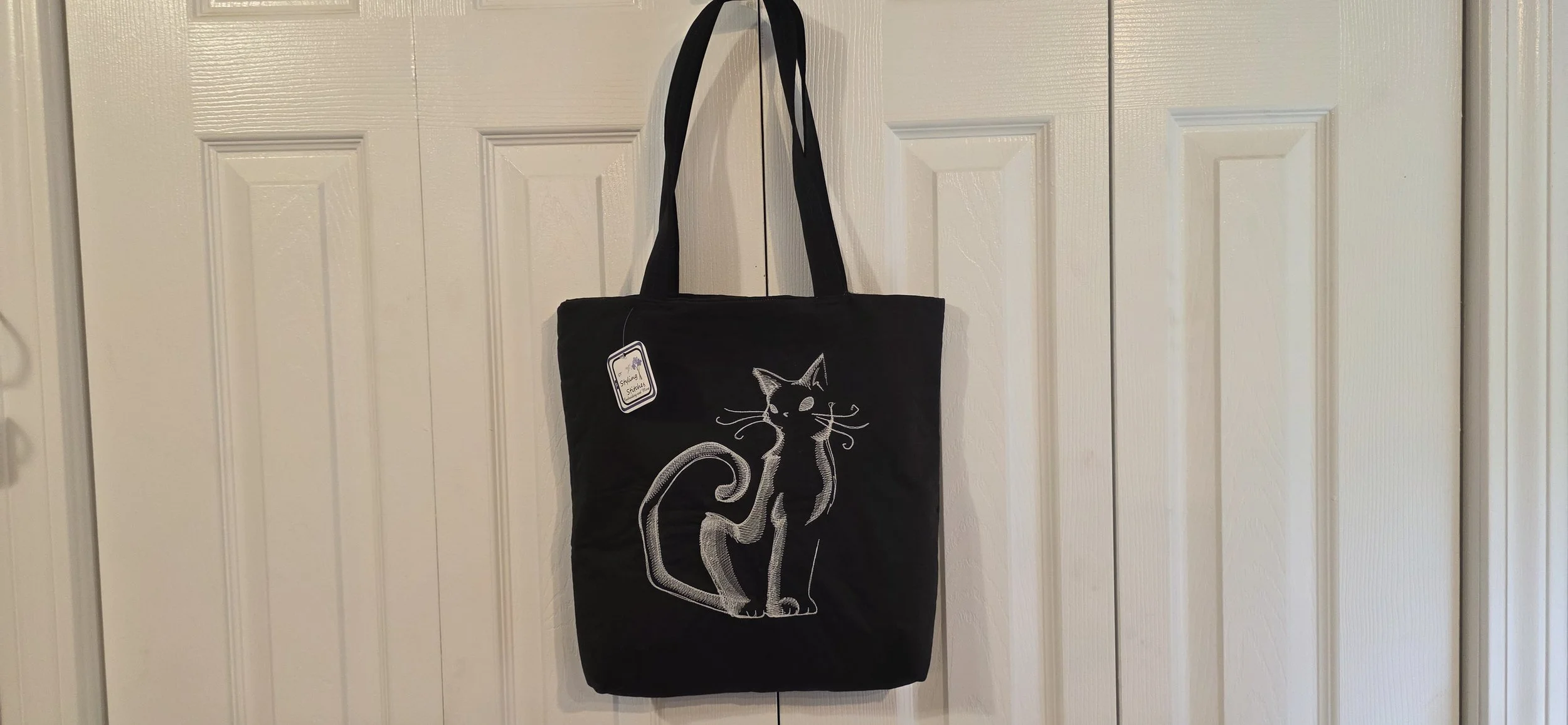 Glow in the dark cat embroidered trick or treat bag 12x12