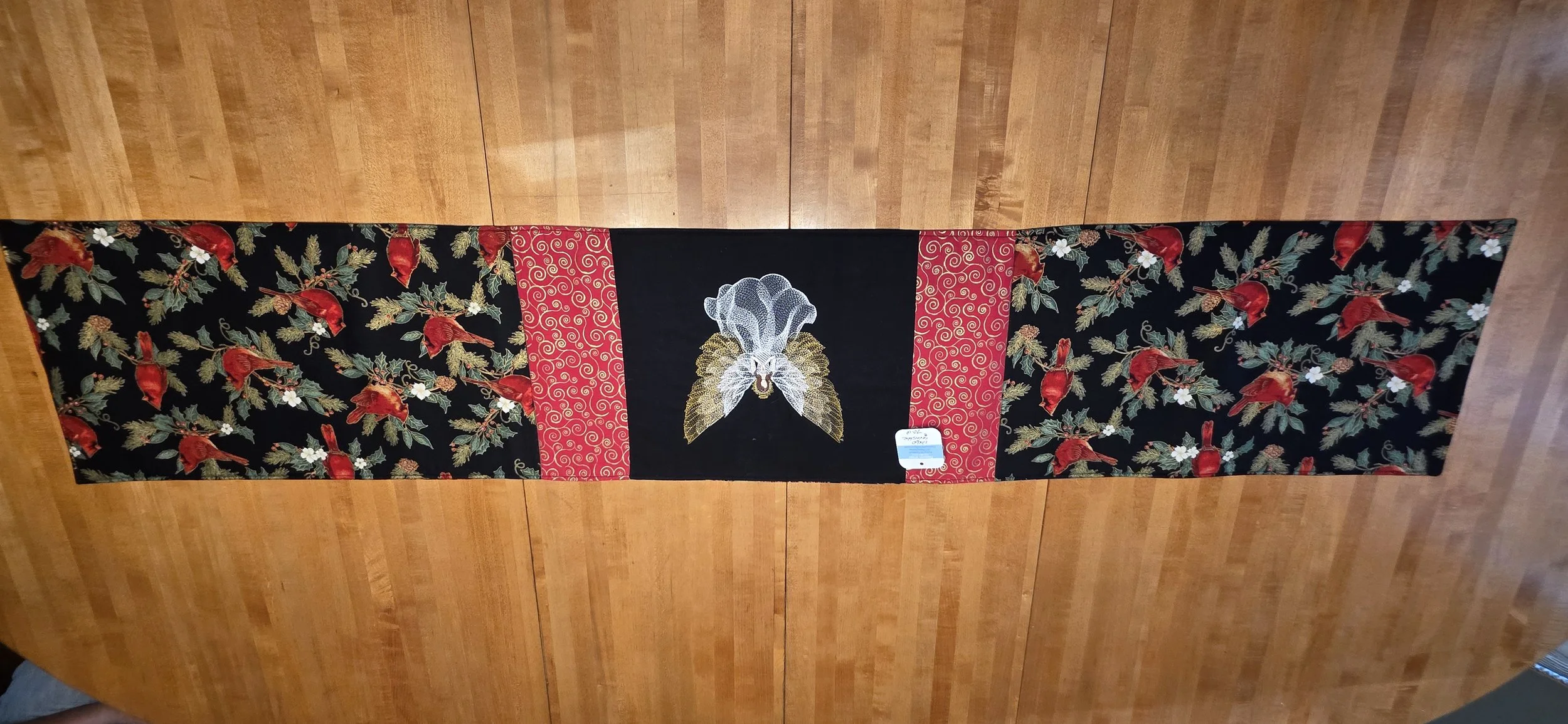 Embroidred Angel with guilded fall leave on reverse side for the Fall.  12"x60"